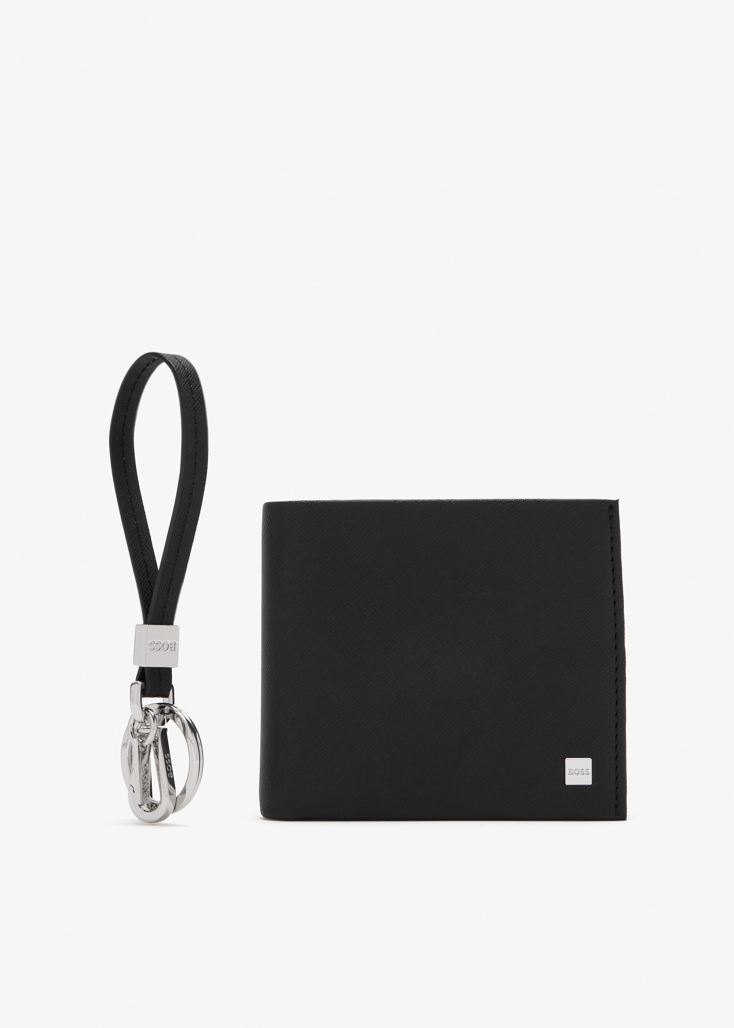 

Logo Plate wallet and key ring gift set, Black