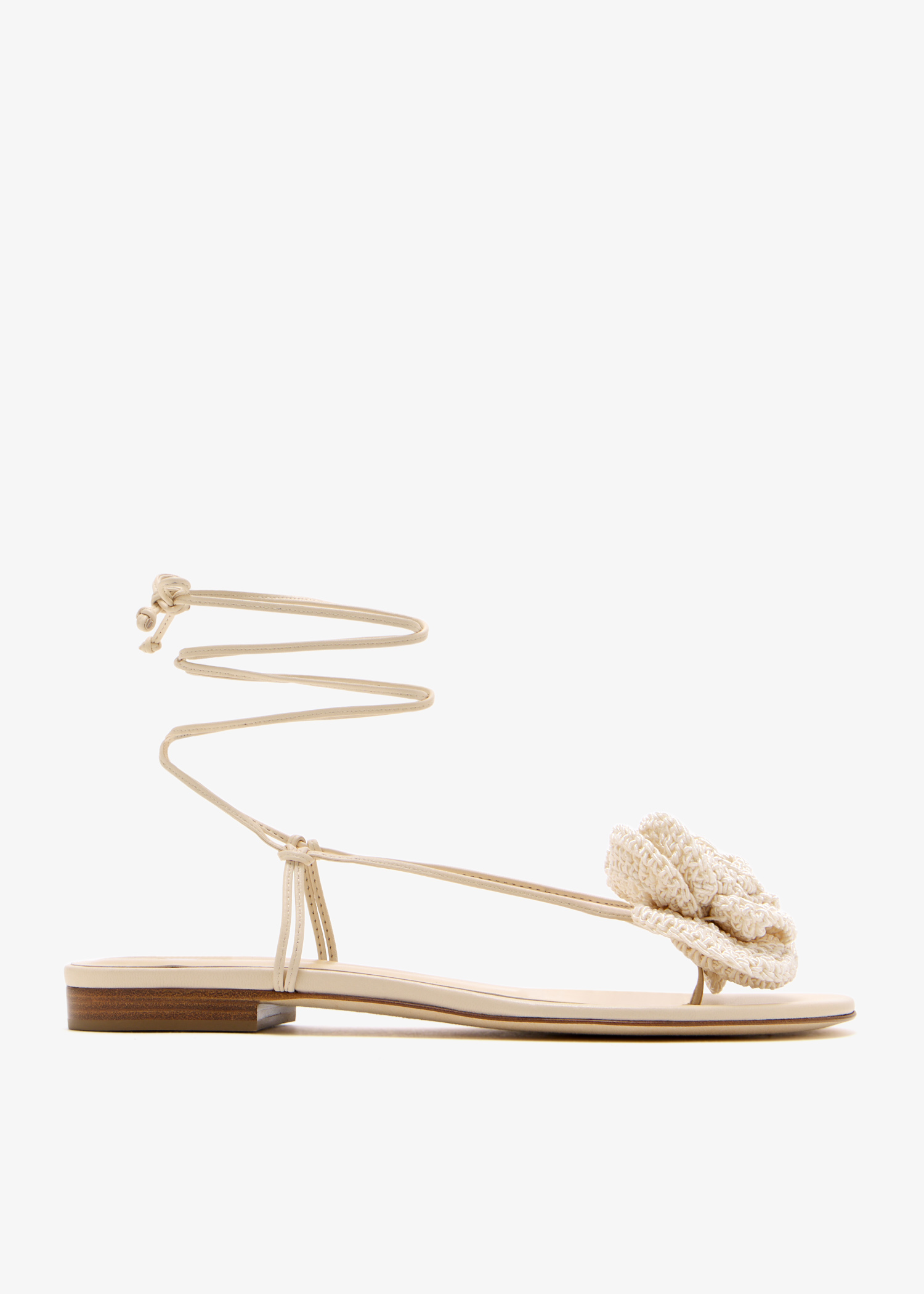 

Crochet flower lace-up sandals, White