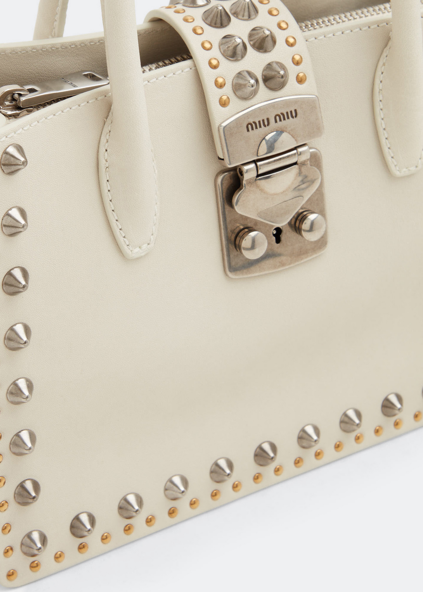 

Studded Madras bag, White