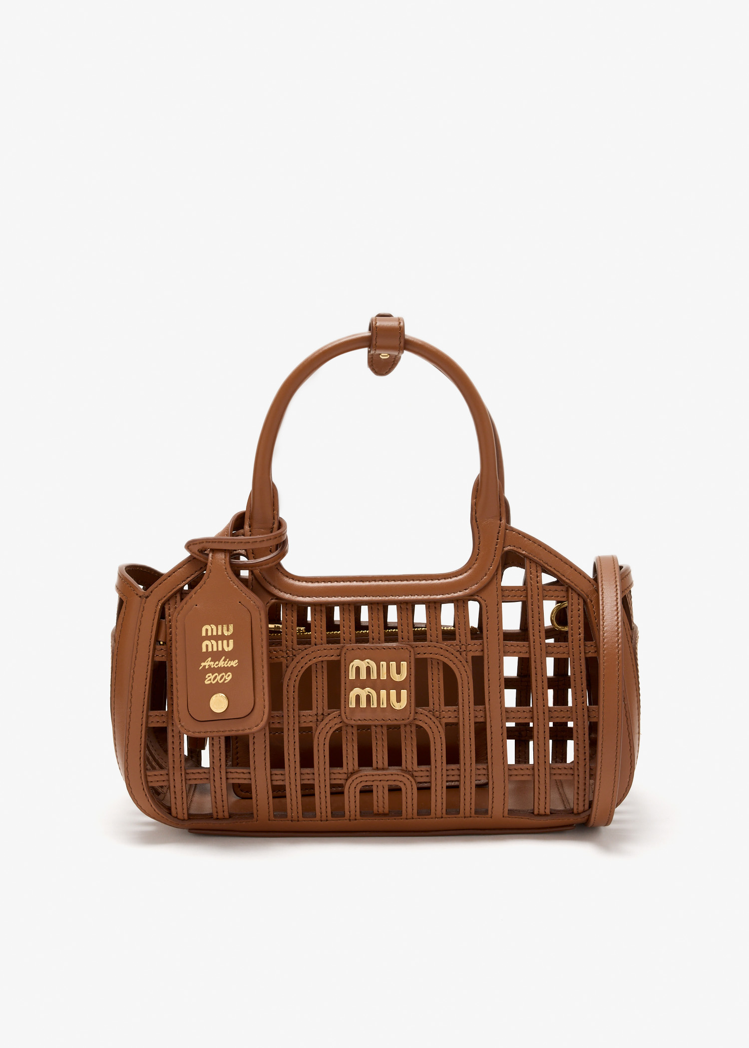 

Leather basket bag, Brown