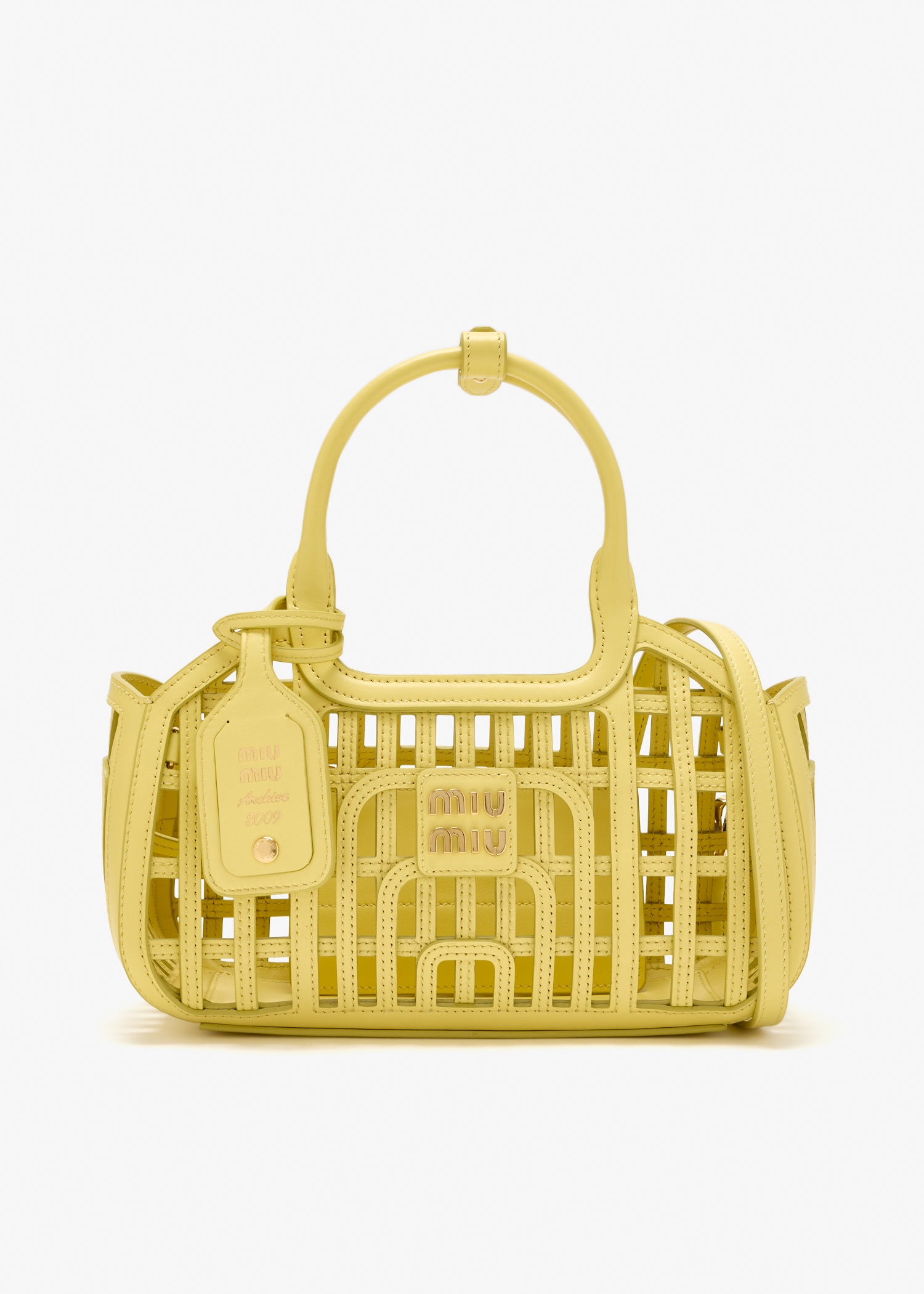 

Leather basket bag, Yellow