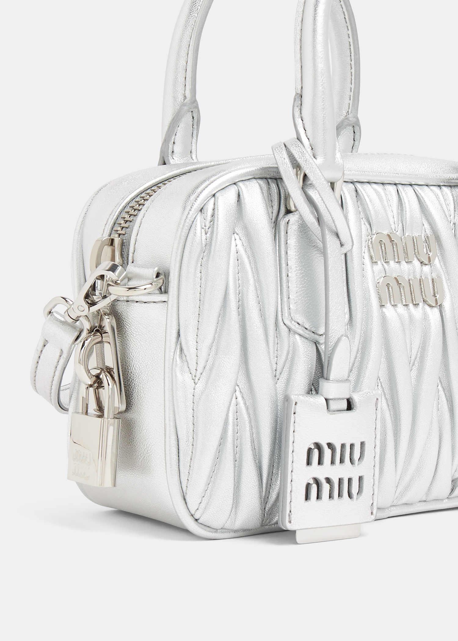

Matelassé leather top handle bag, Silver