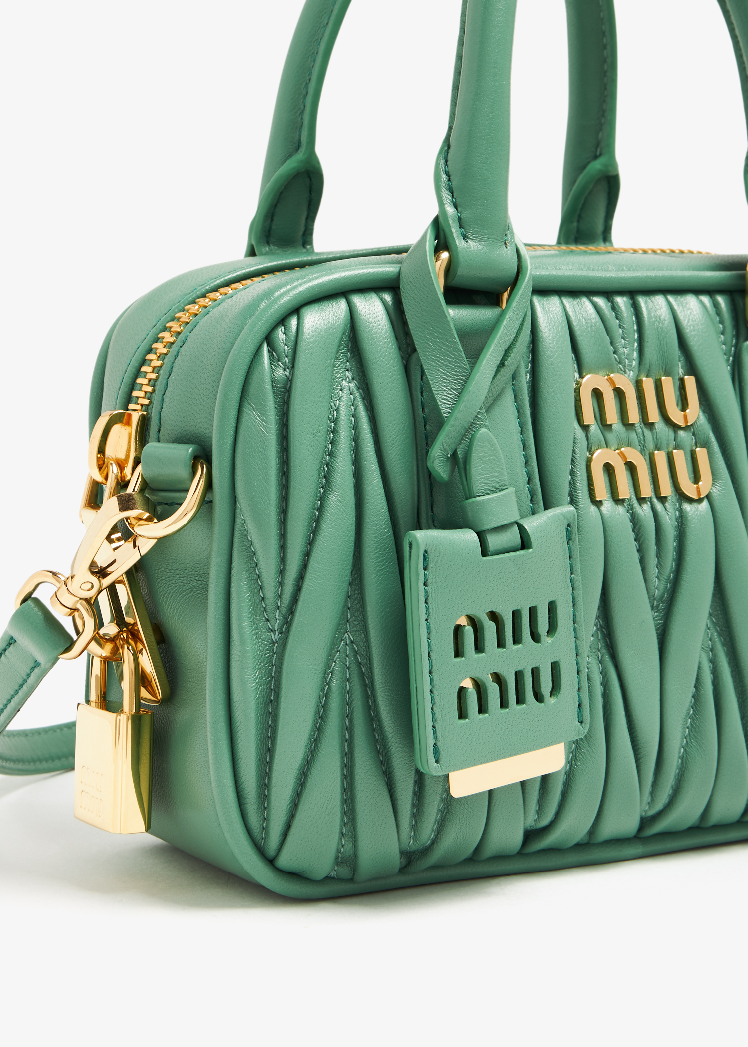 

Matelassé leather top handle bag, Green