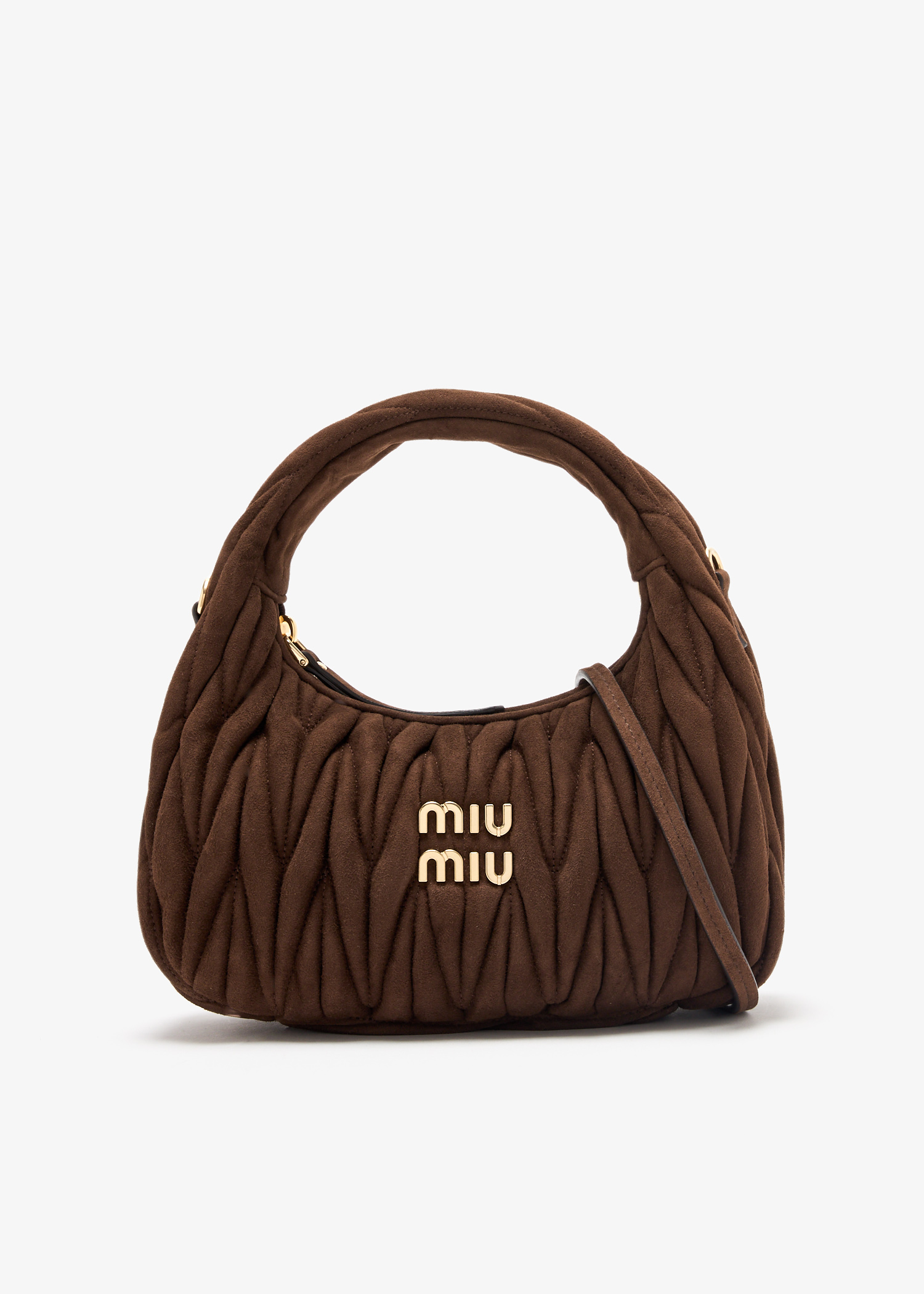 

Wander matelassé small suede bag, Brown