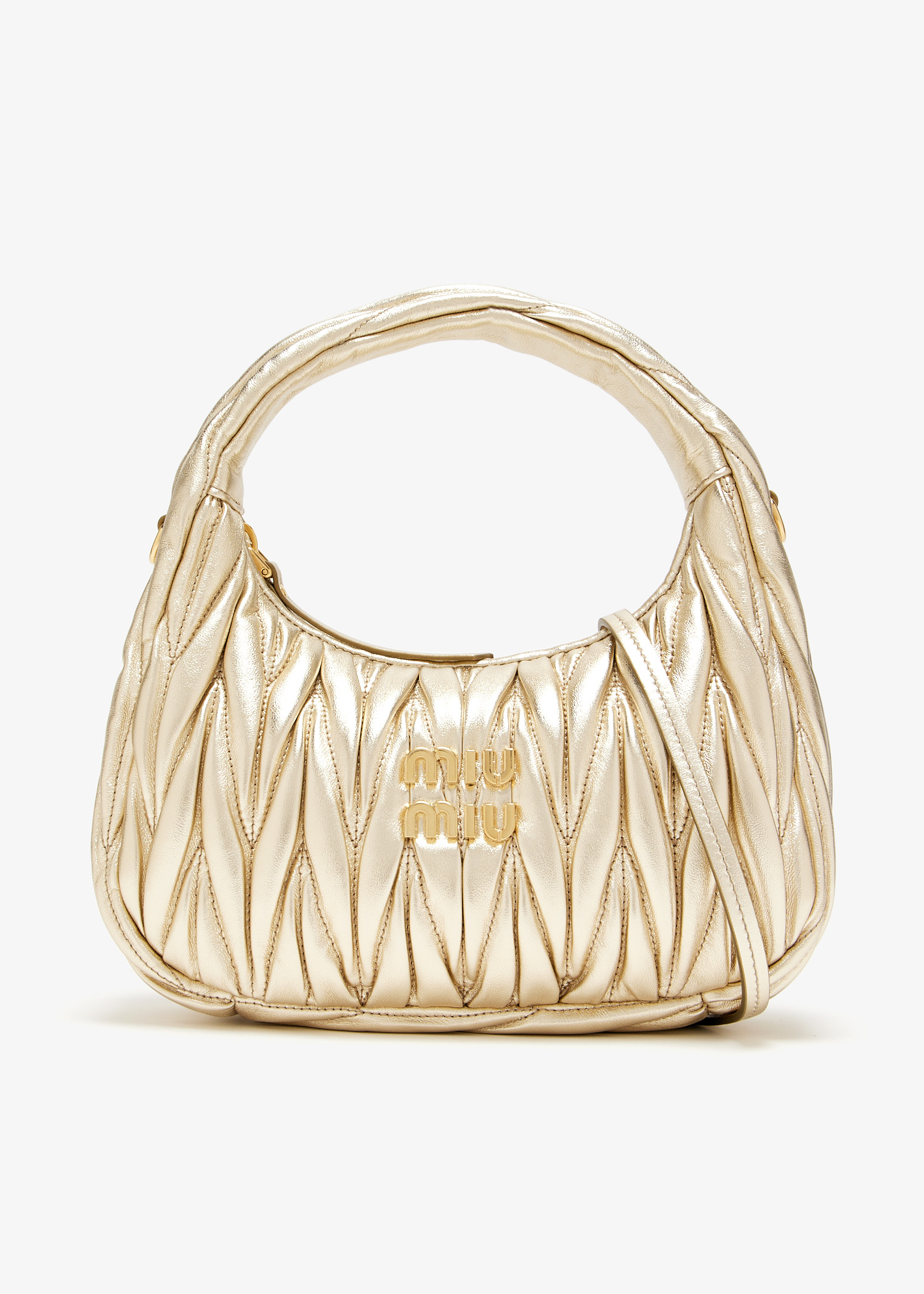 

Wander matelassé small hobo bag, Gold