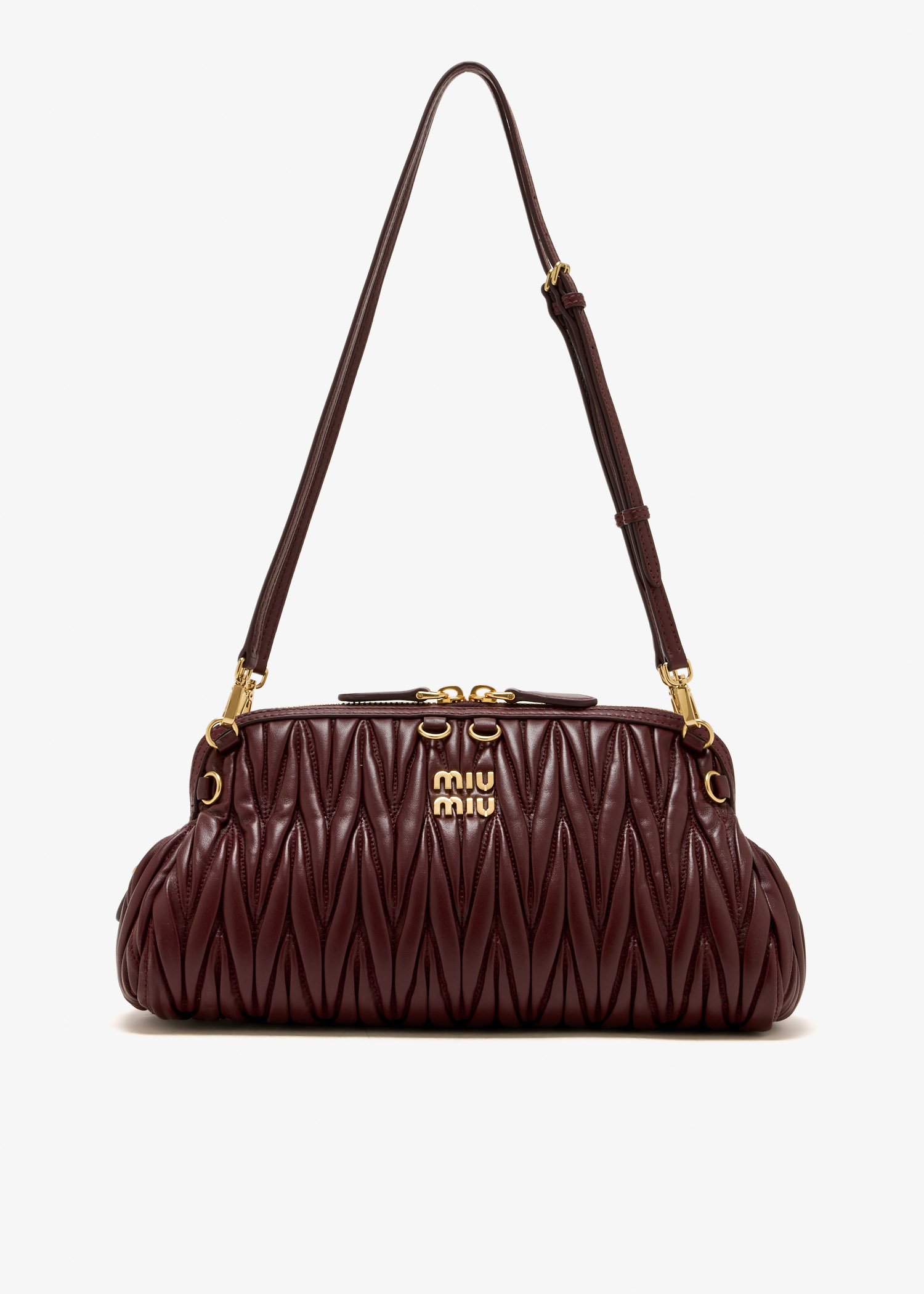 

Matelassé nappa leather clutch, Burgundy