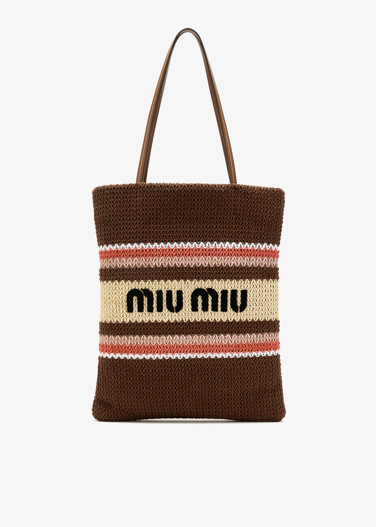 

Raffia-effect woven tote bag, Brown