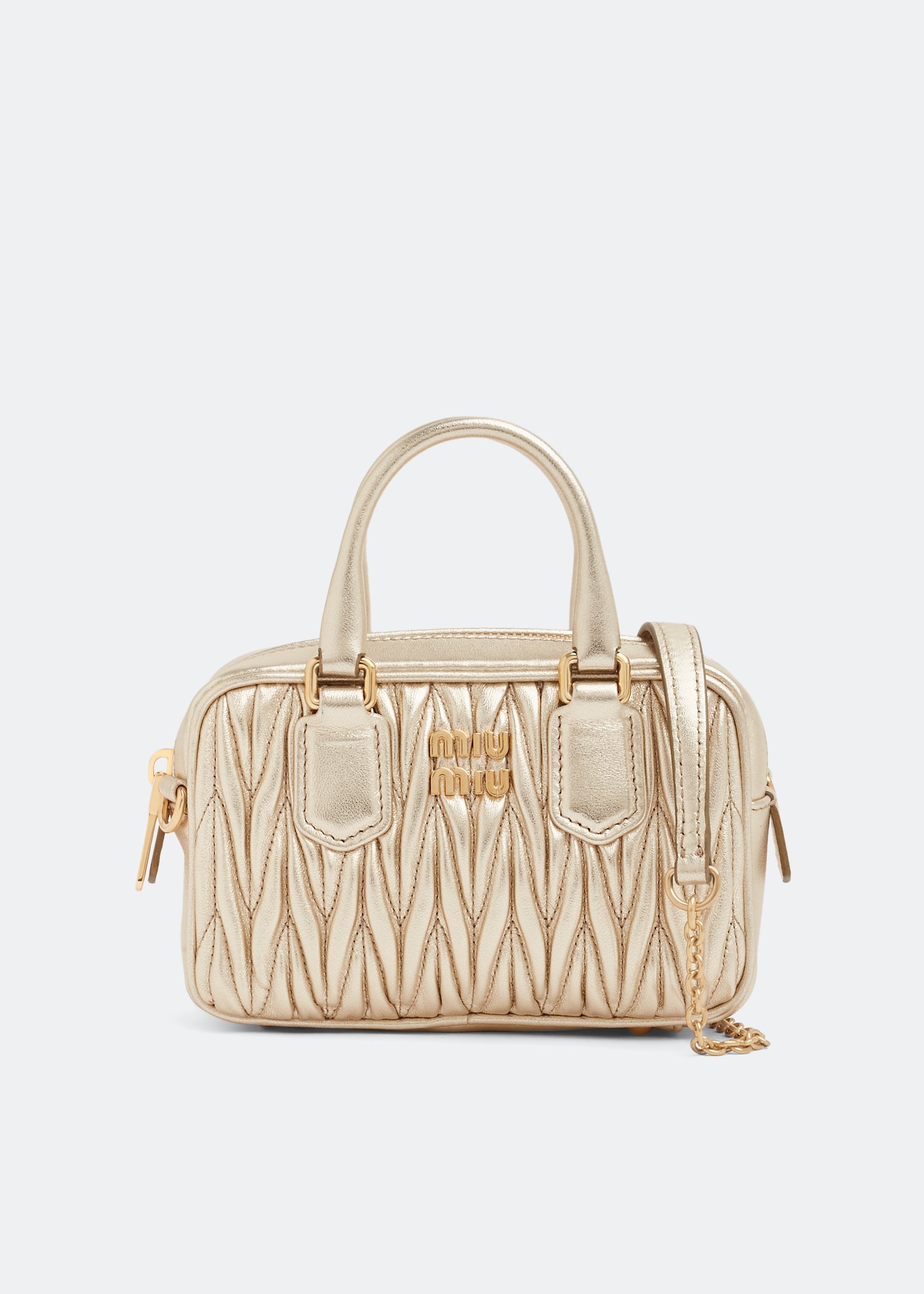 

Matelassé top handle mini bag, Gold