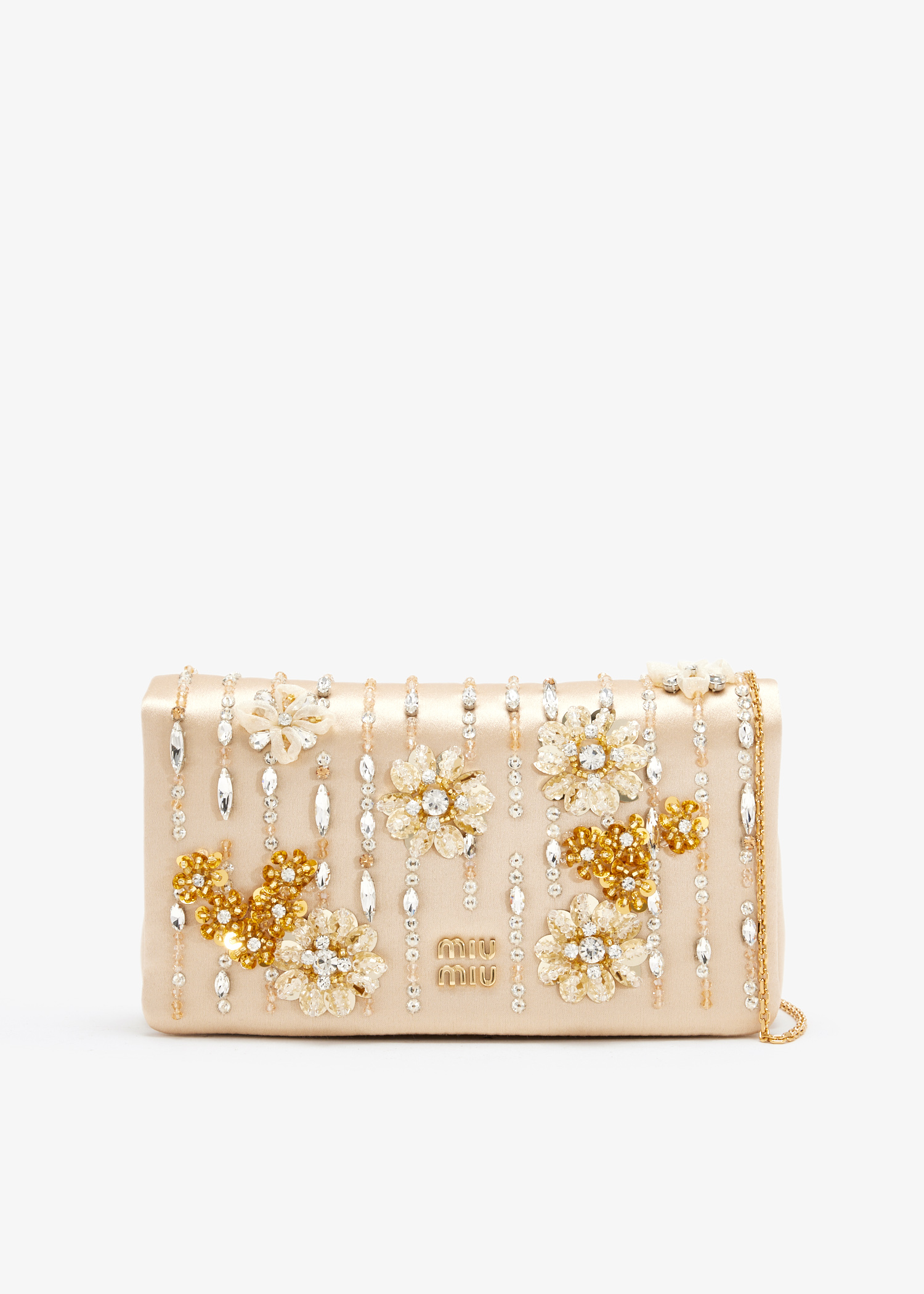 

Embroidered nappa leather mini bag, Beige