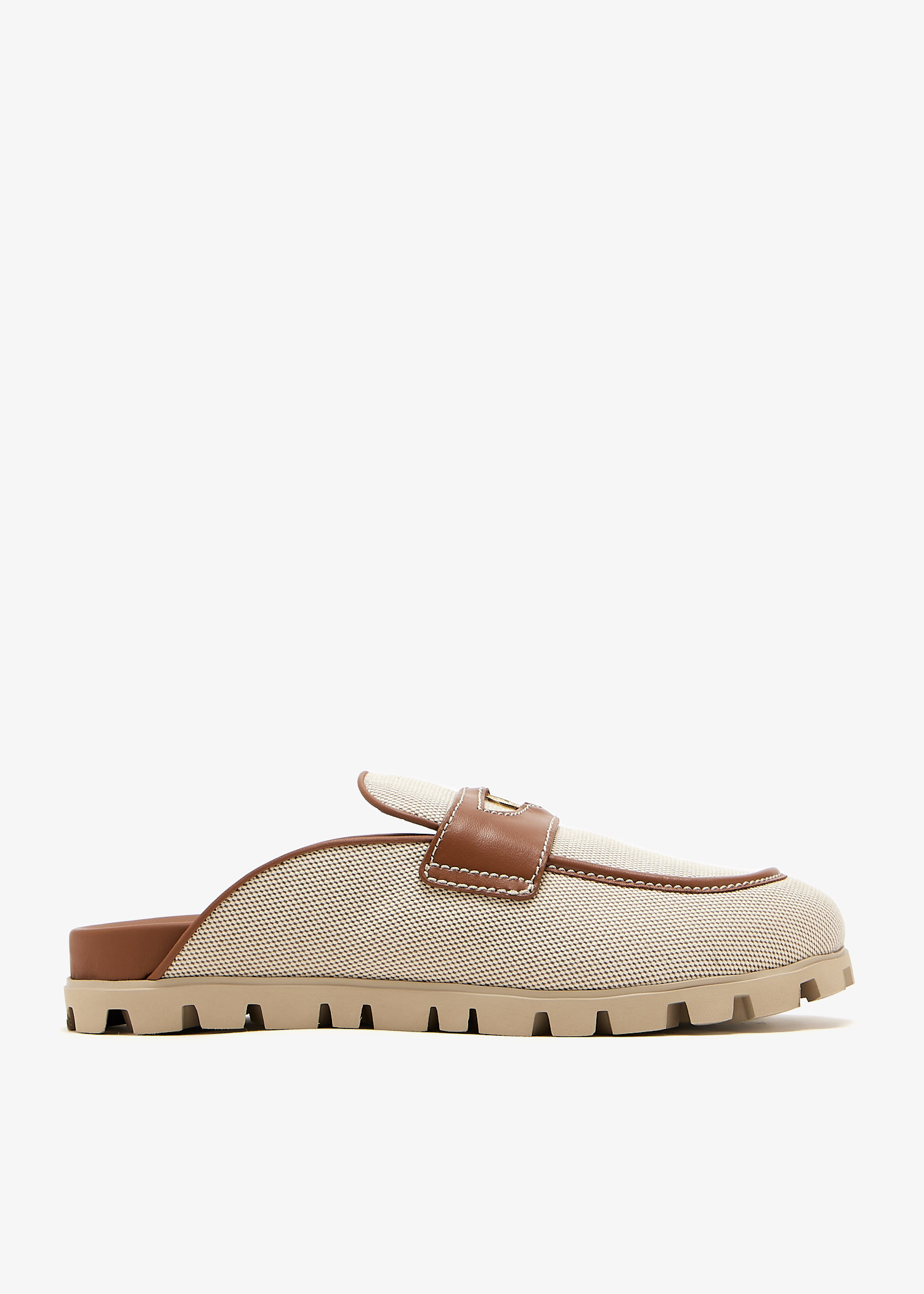 

Canvas and leather mules, Beige