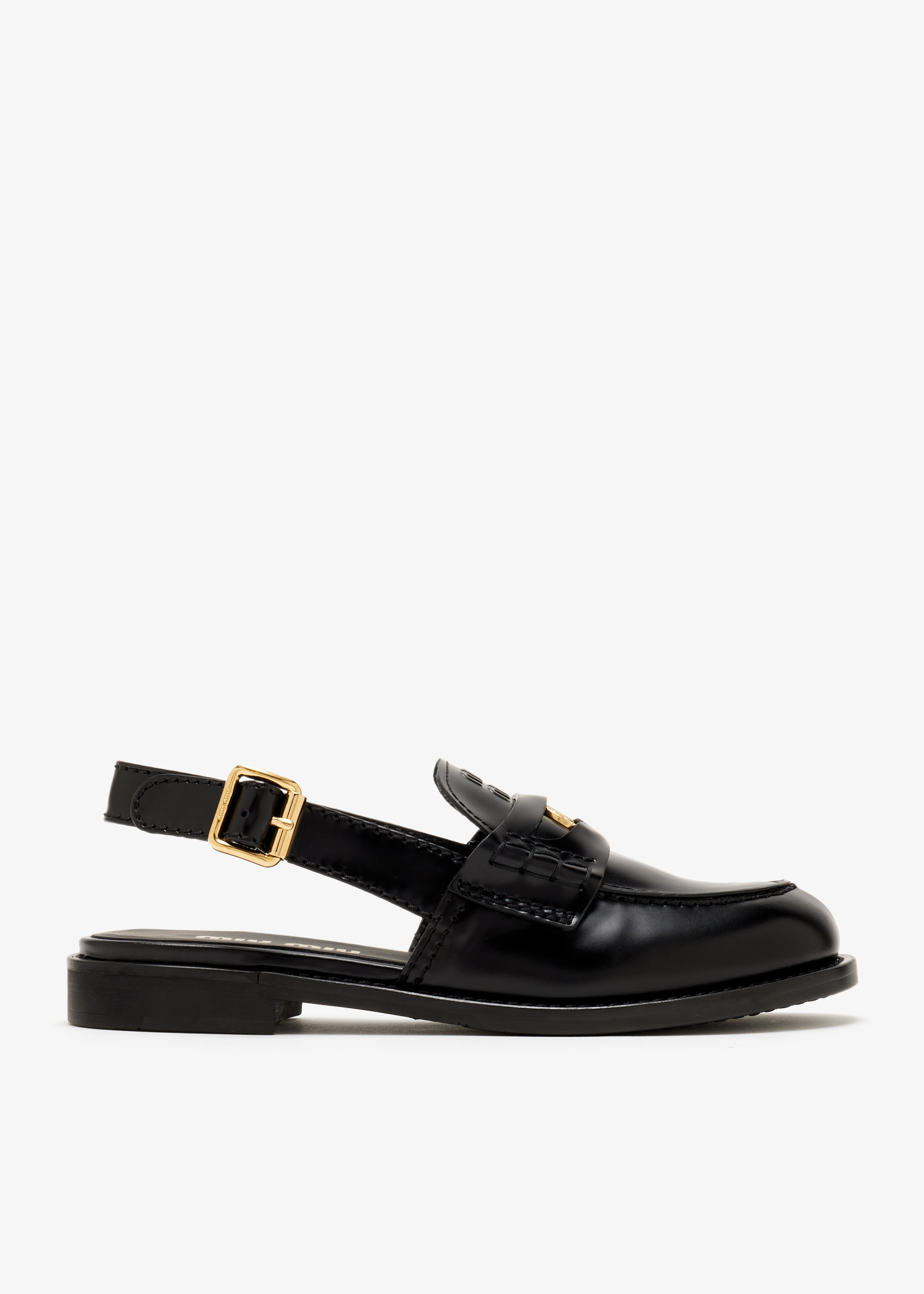 

Brushed leather slingback loafers, Black