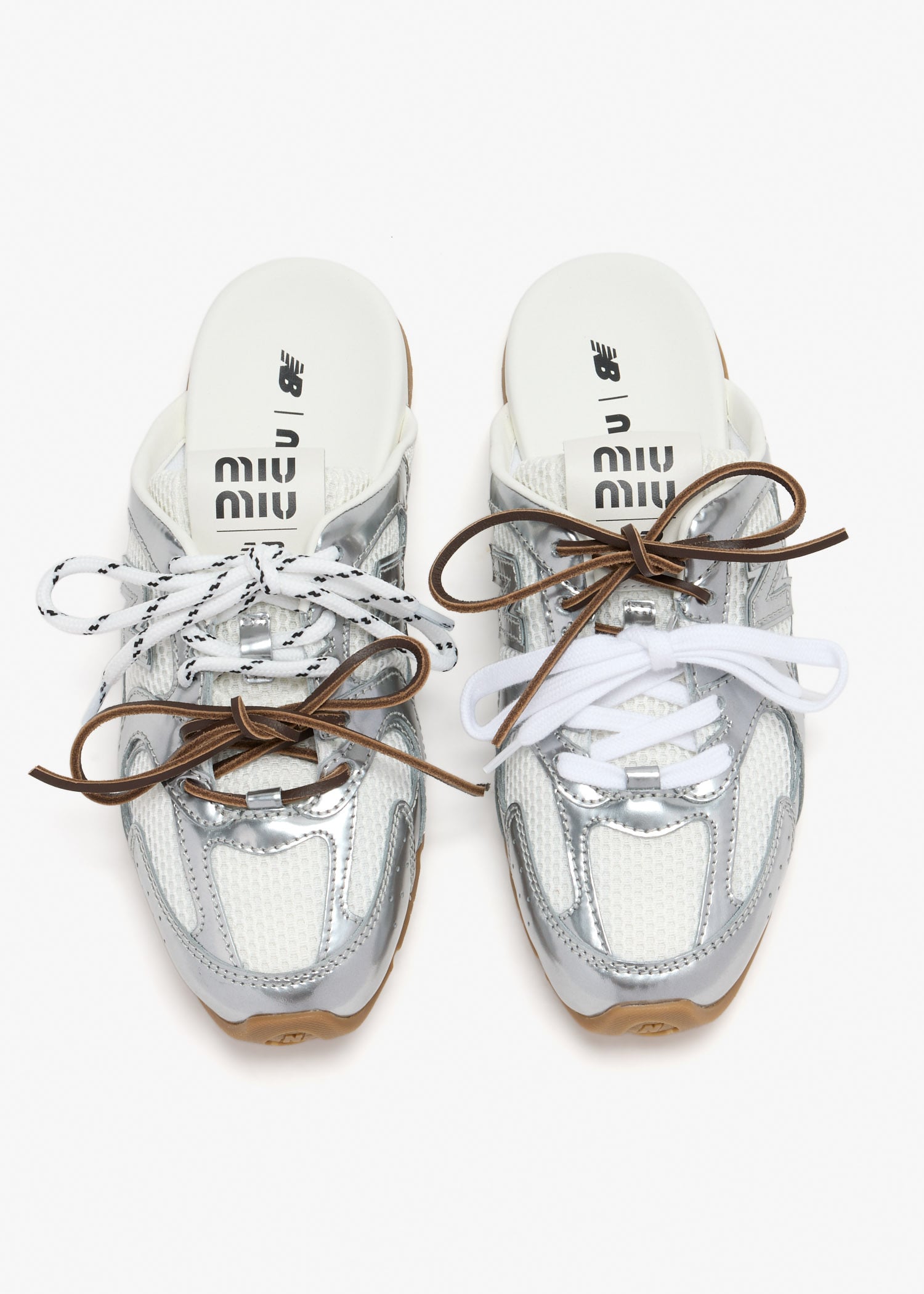 

x New Balance 530 SL metallic leather mules, Silver