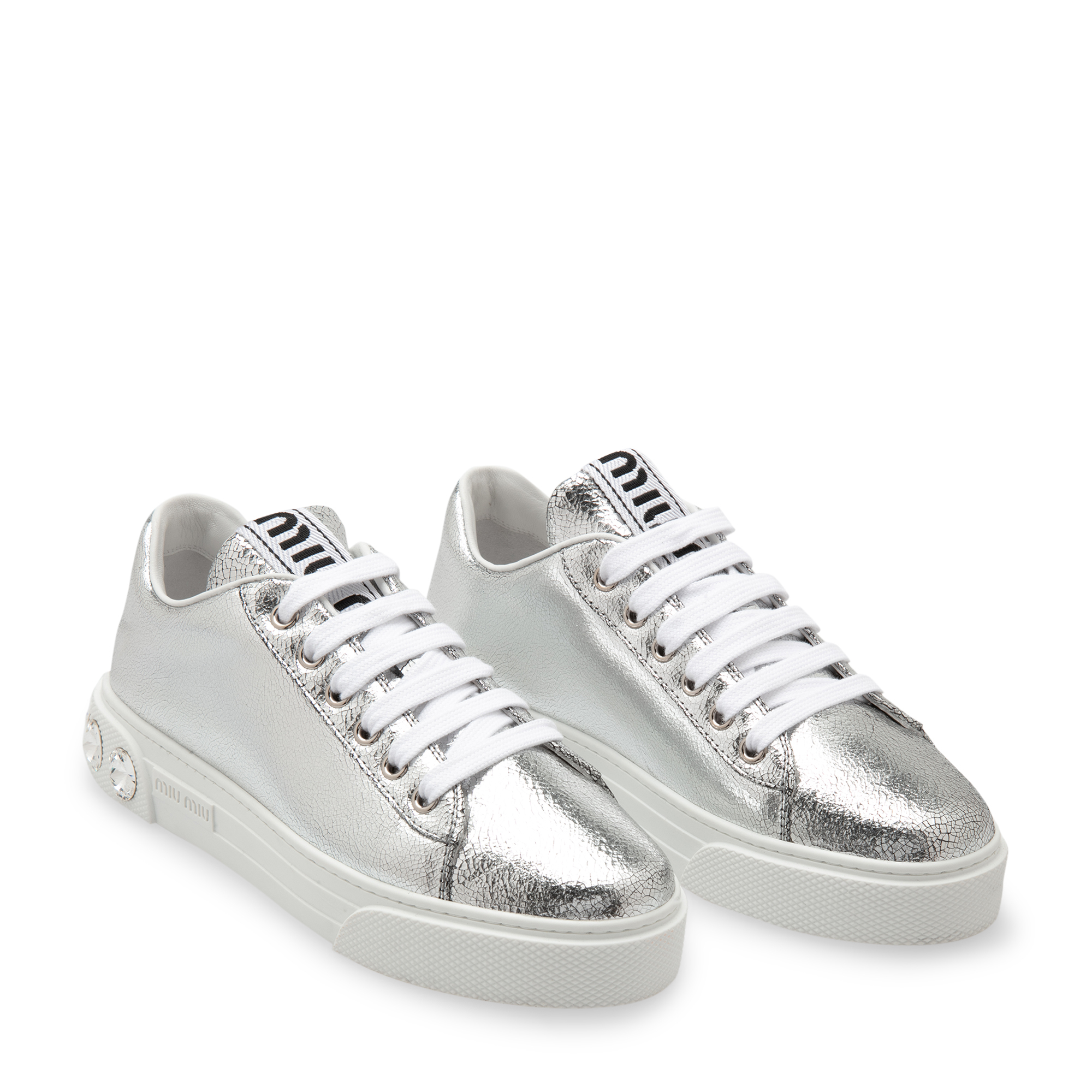 

Jewelled leather sneakers, Silver