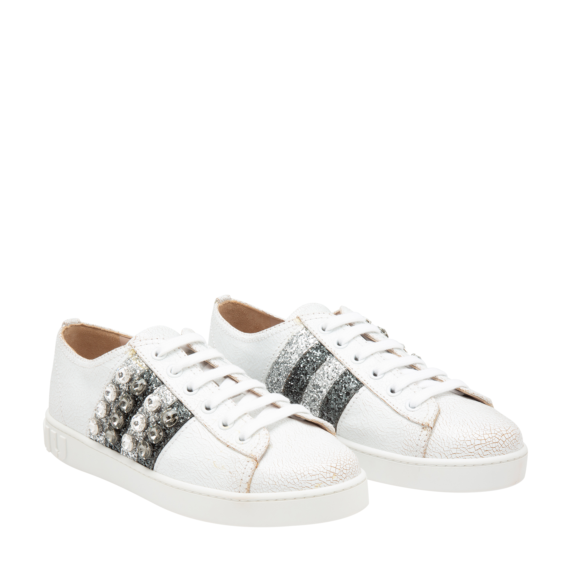

Embellished leather sneakers, White