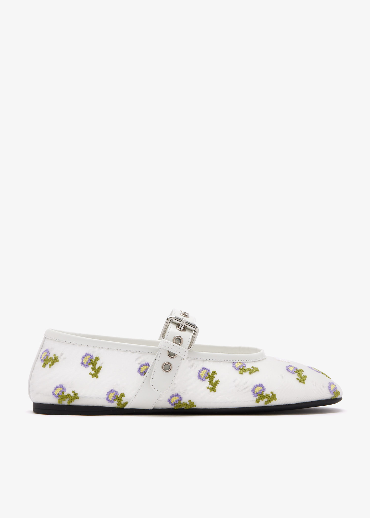 

Embroidered mesh ballerinas, White