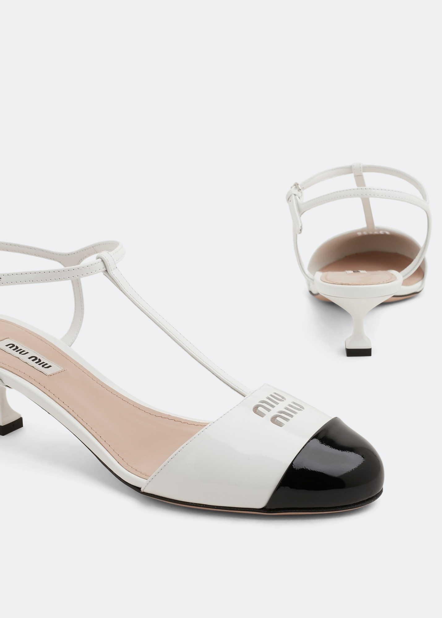 

Patent-leather slingback pumps, White