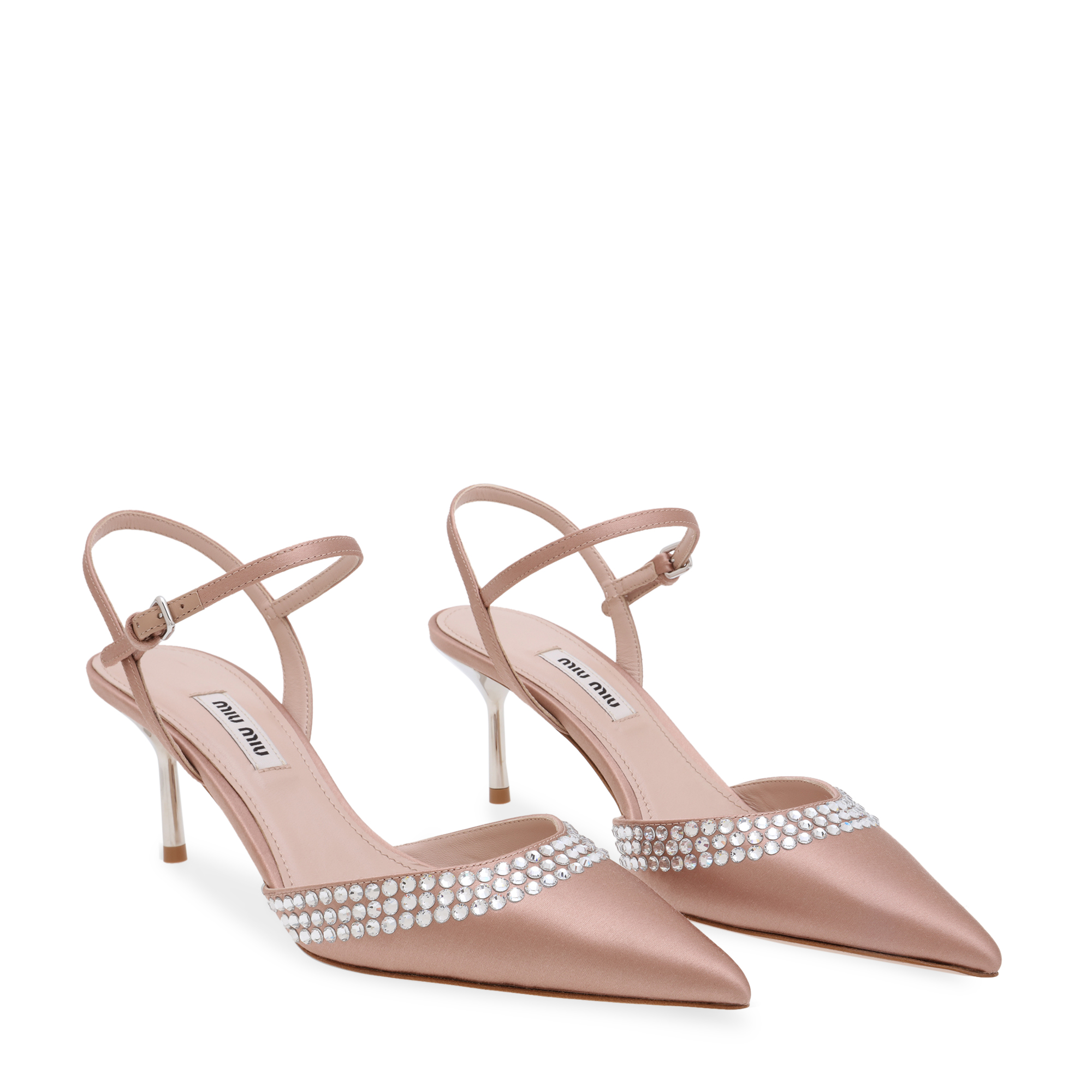 

Embellished satin pumps, Beige