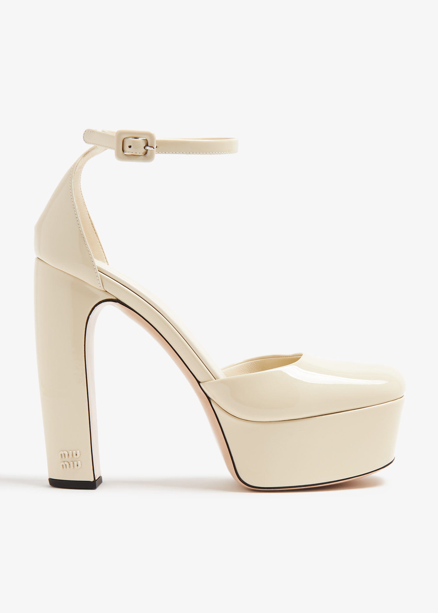 

Patent leather platform pumps, White