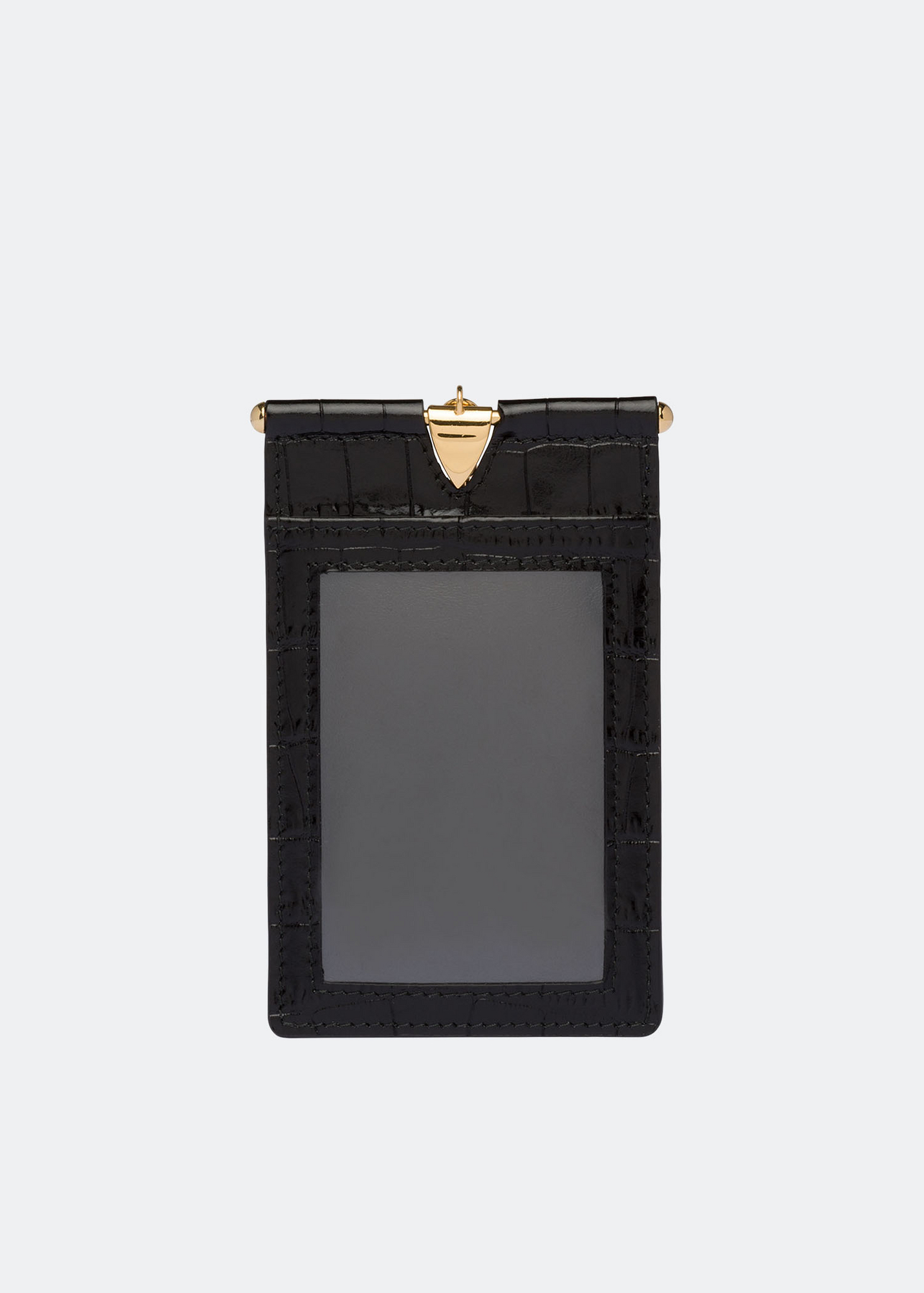 

Crocodile-print leather badge holder, Black