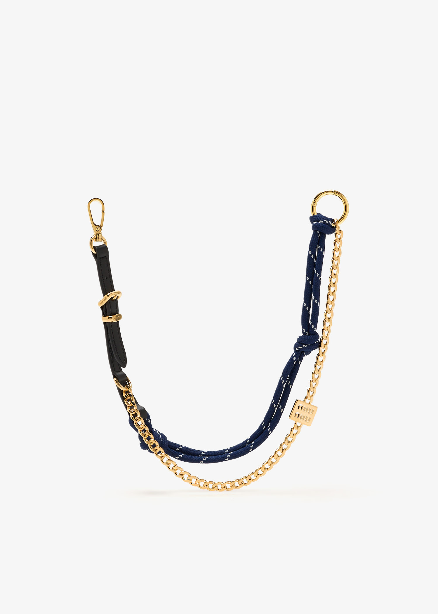 

Leather, cord and metal trick keyring, Navy