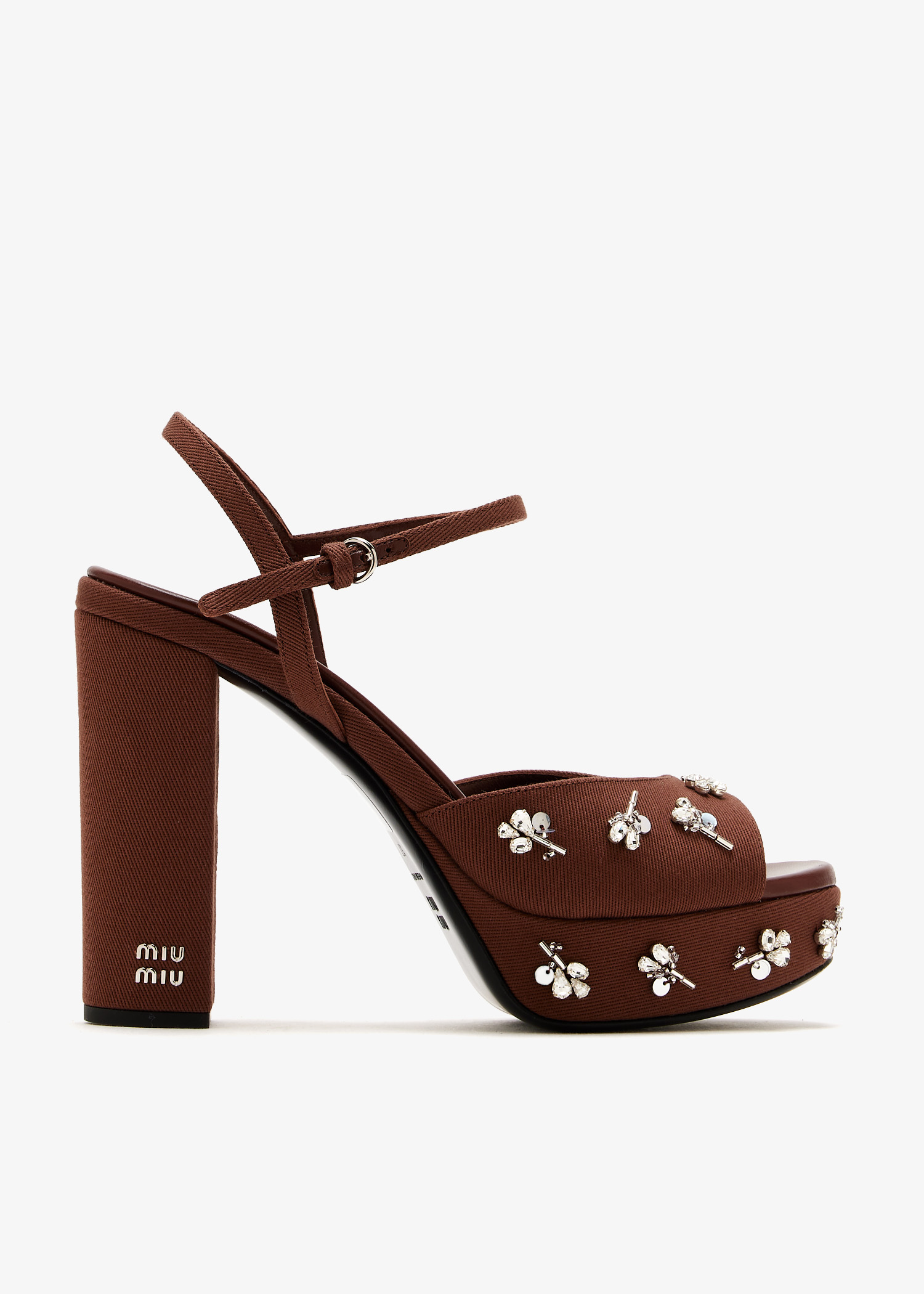 

Embroidered drill sandals, Brown