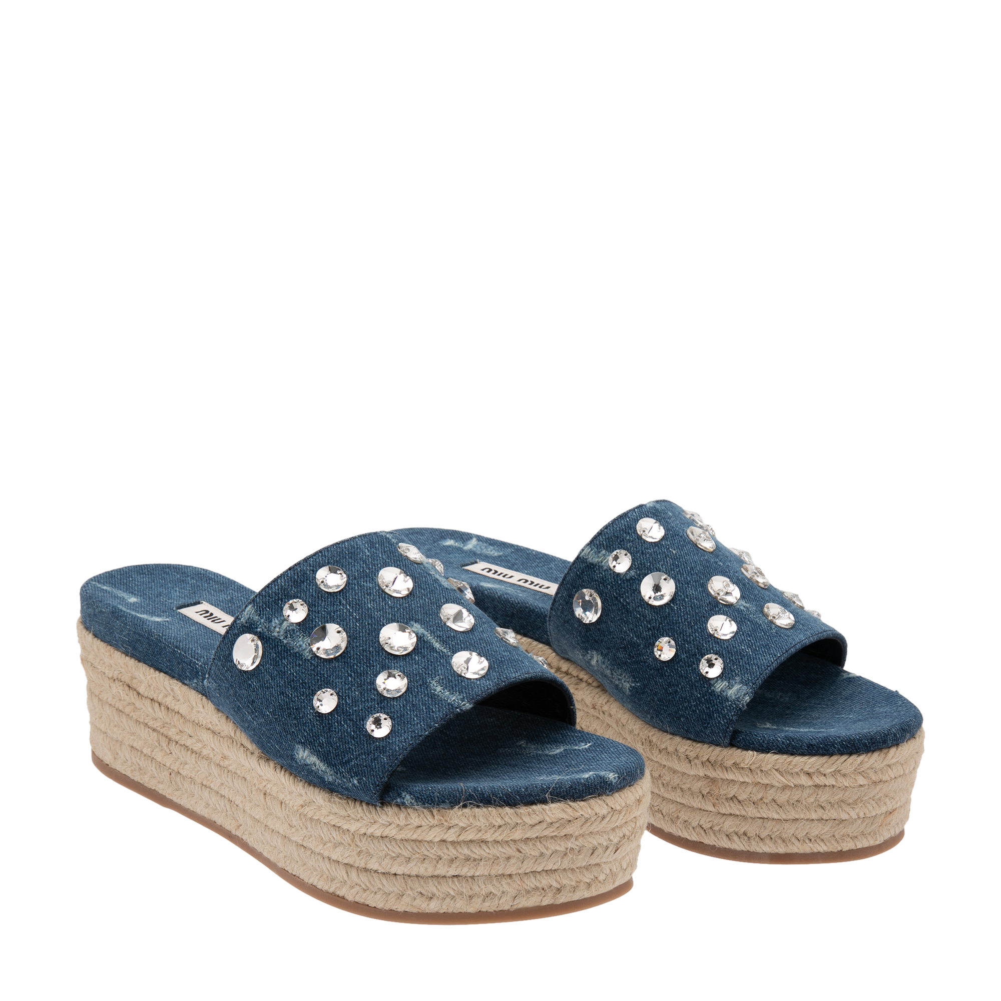 

Denim espadrille platform slides, Blue