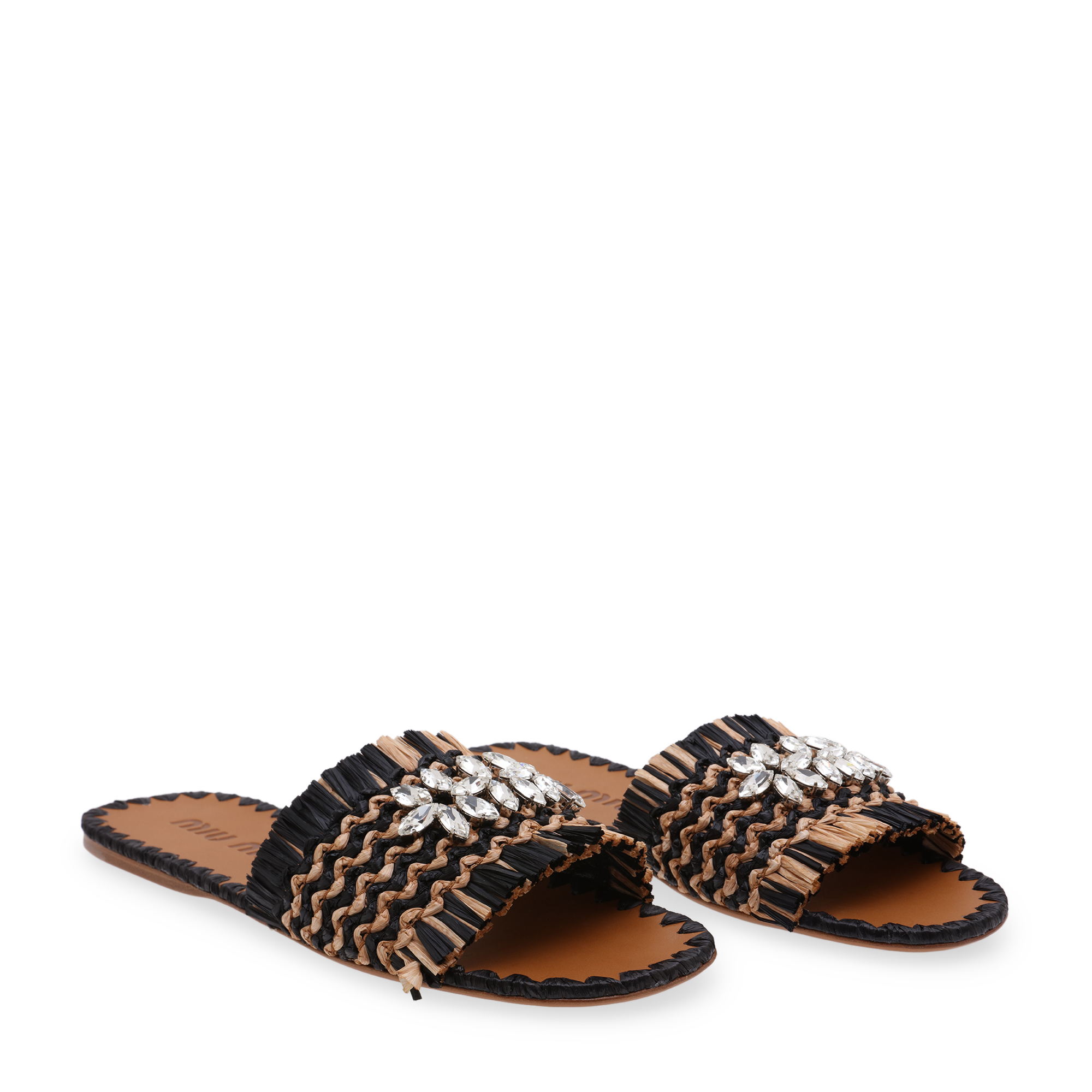 

Crystal-embellished raffia slides, Beige