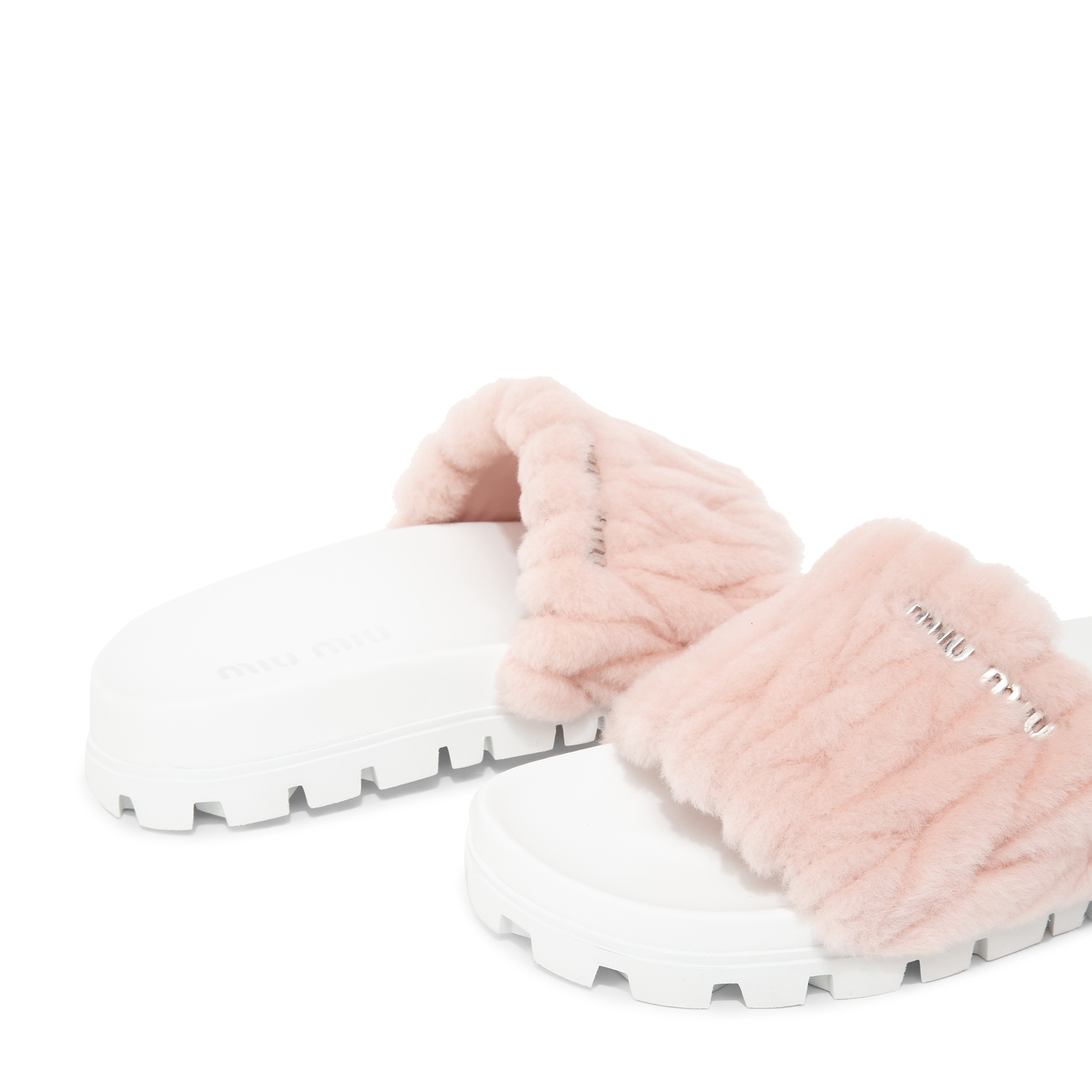 

Matelassé shearling slides, Pink