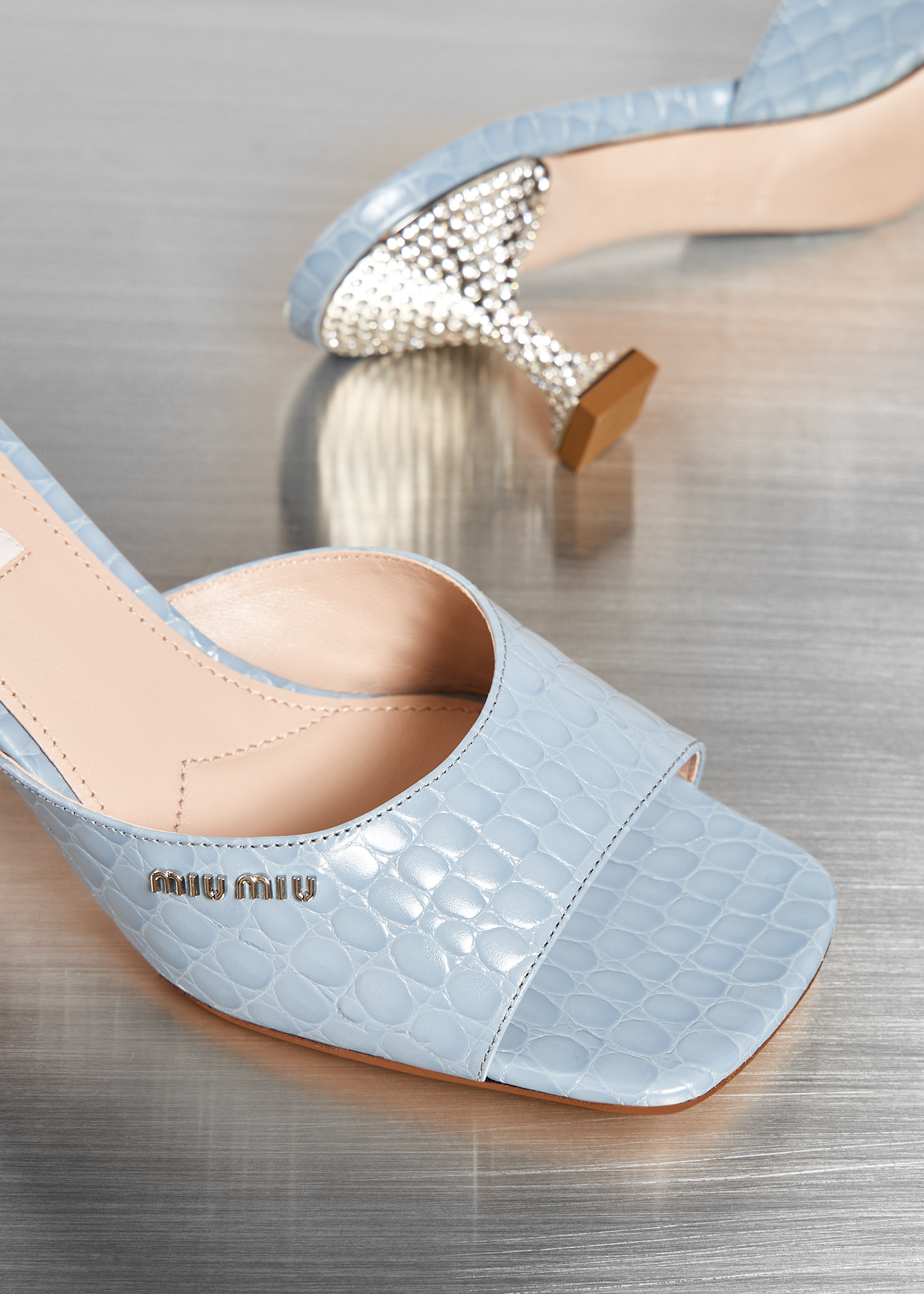 

x Level Shoes Croco-print leather sandals, Blue