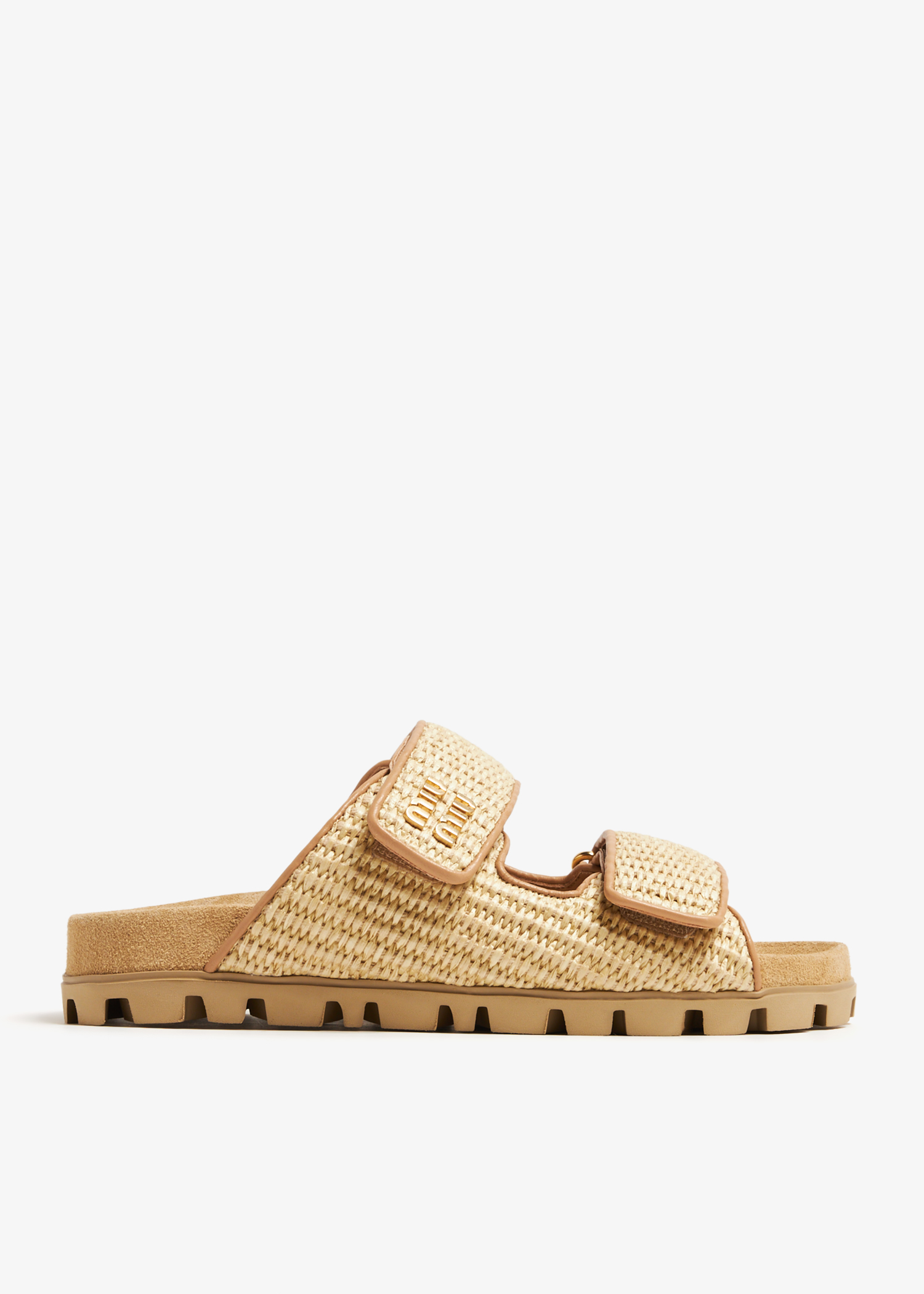 

Raffia-effect slide sandals, Beige