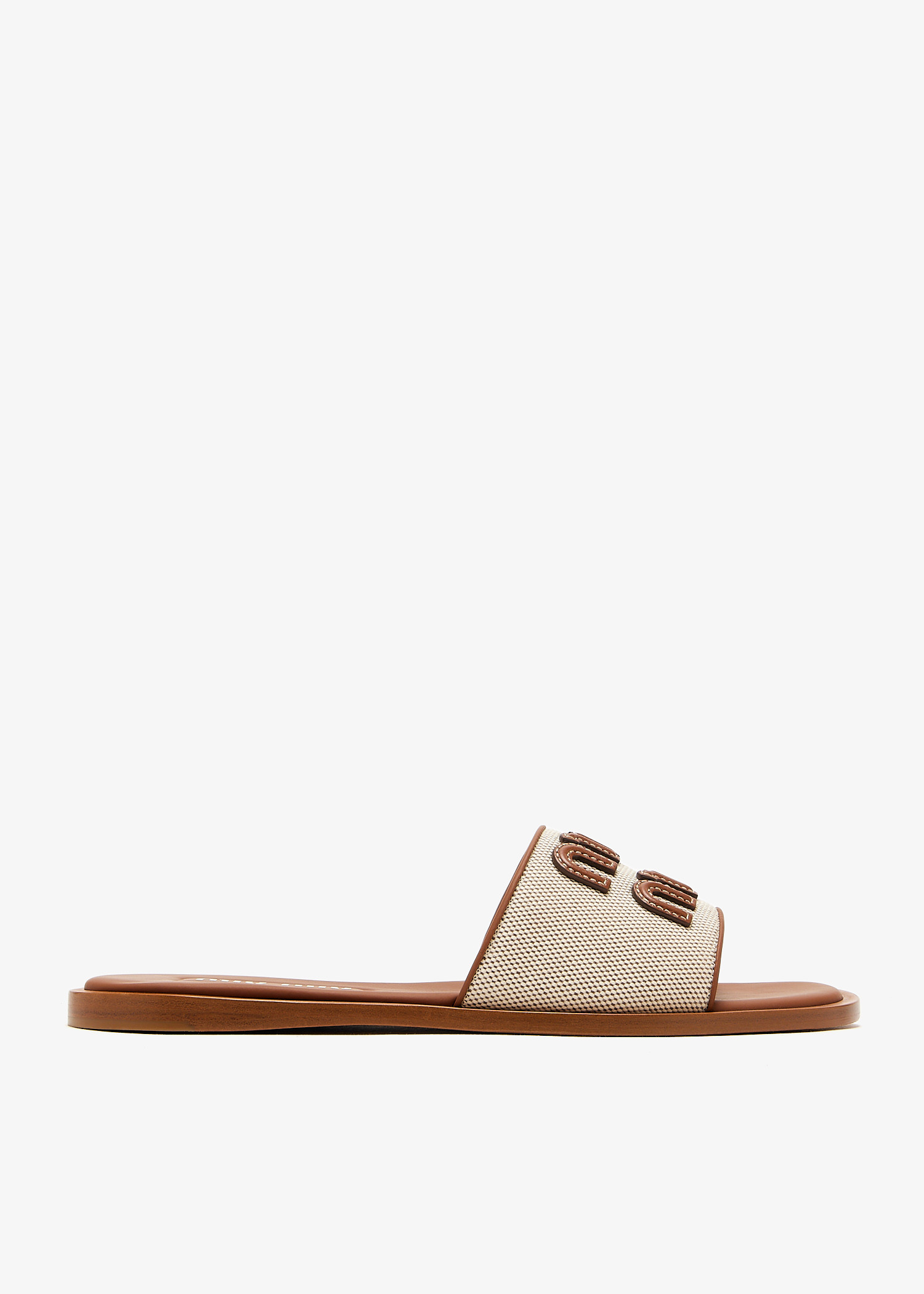 

Canvas and leather slide sandals, Beige