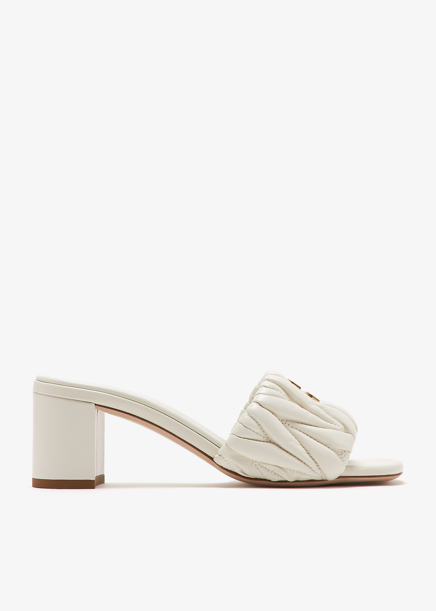 

Matelassé nappa leather mule heels, White