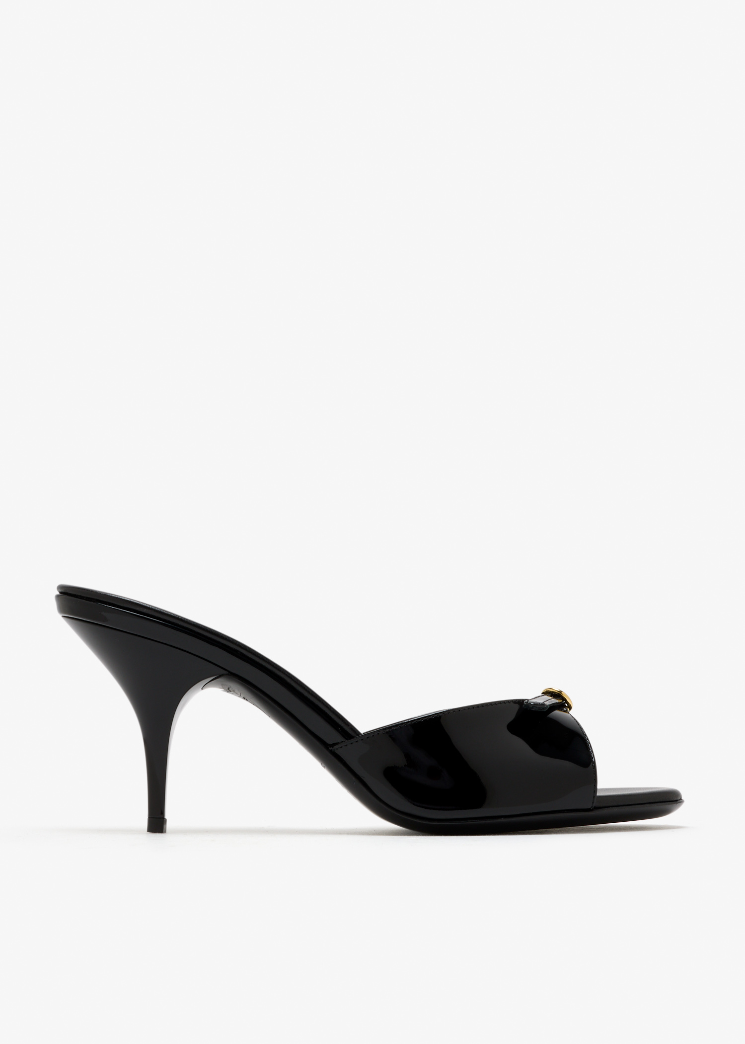 

Patent leather buckle mules, Black