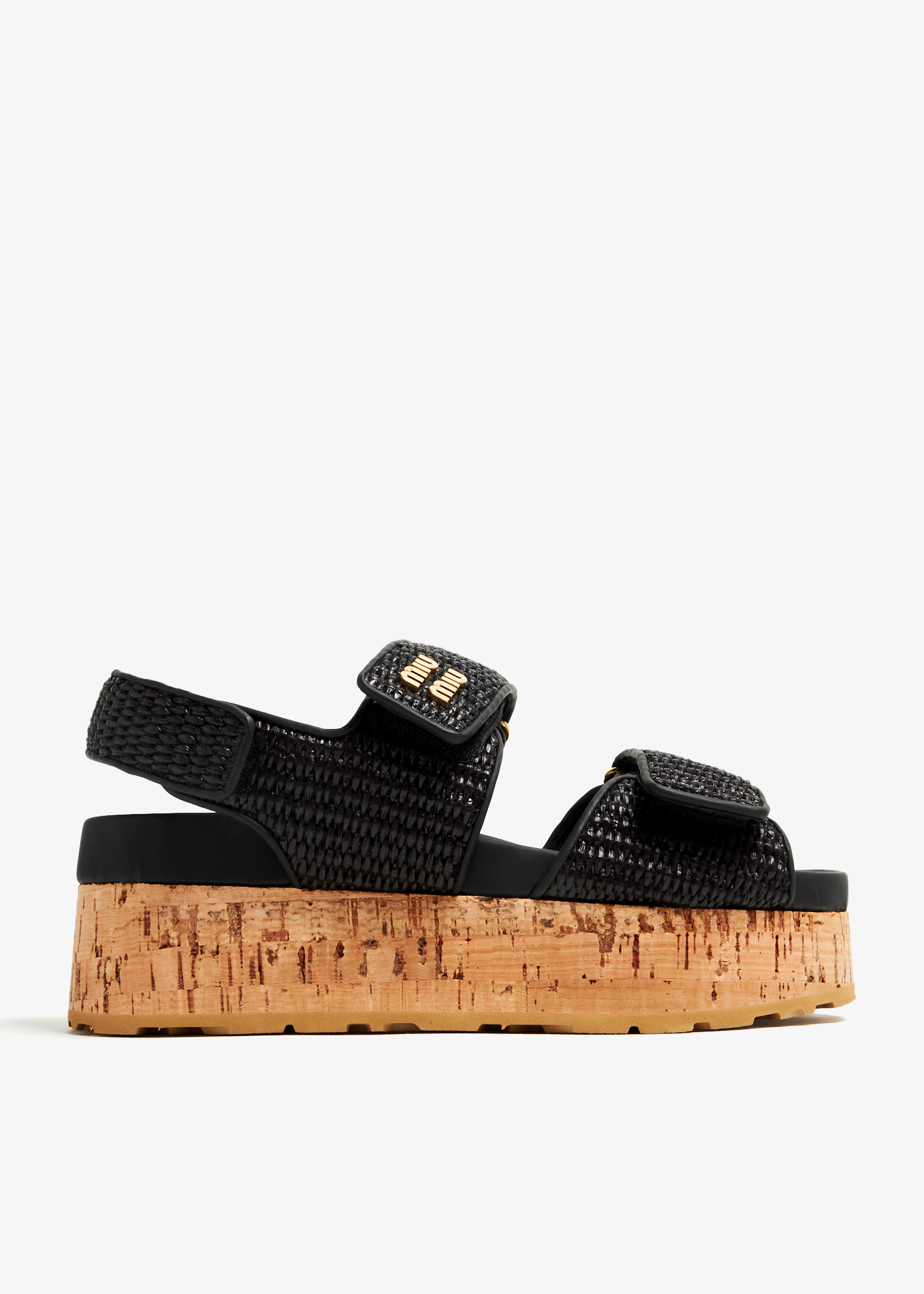 

Raffia-effect flatform sandals, Black