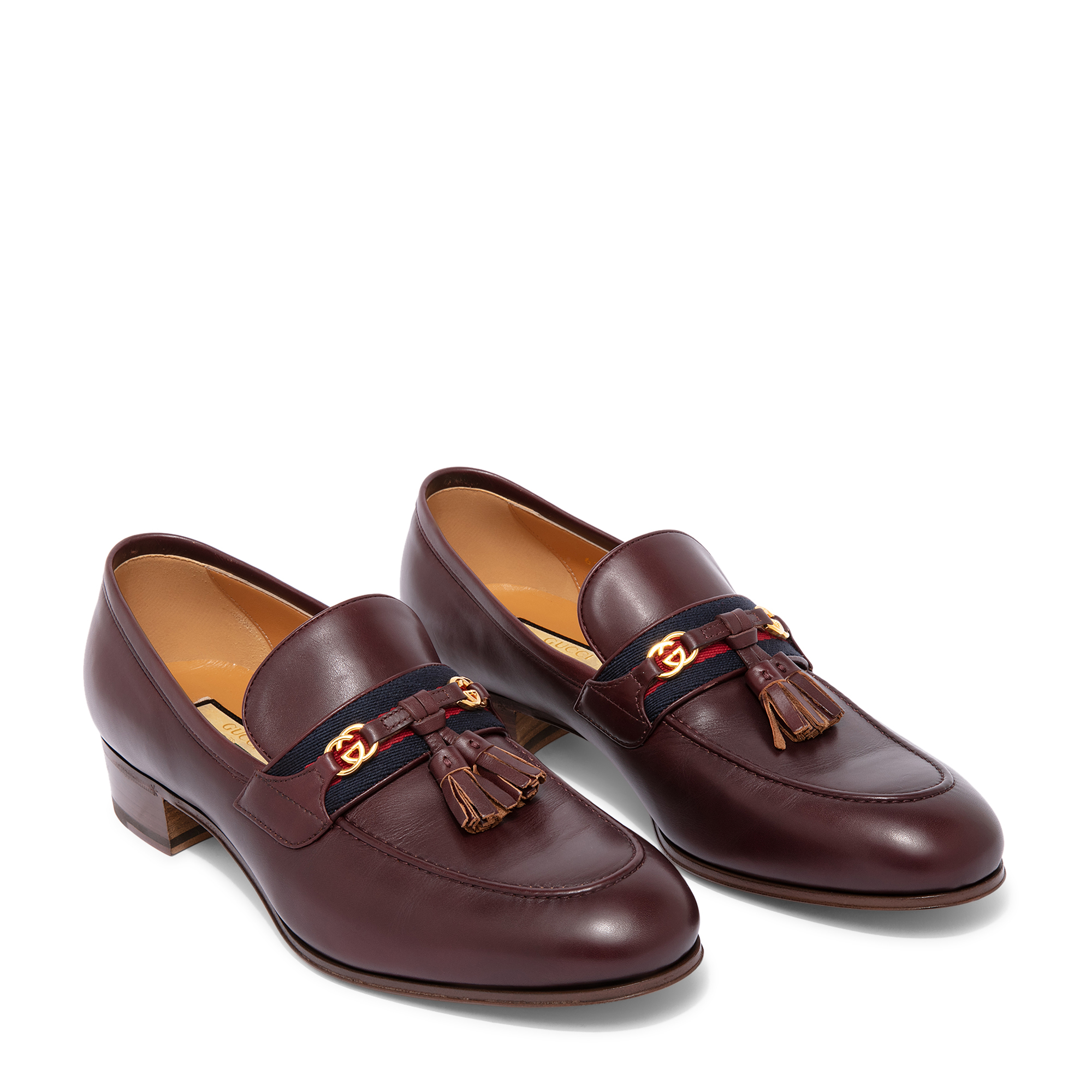 

Web leather loafers, Brown