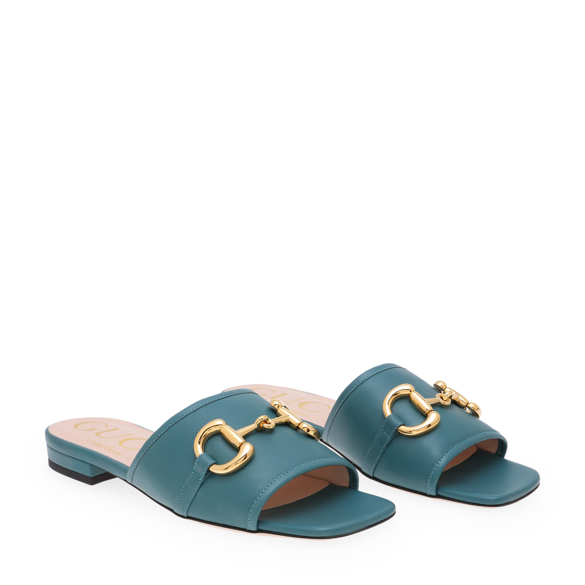 

Horsebit flat leather sandals, Blue