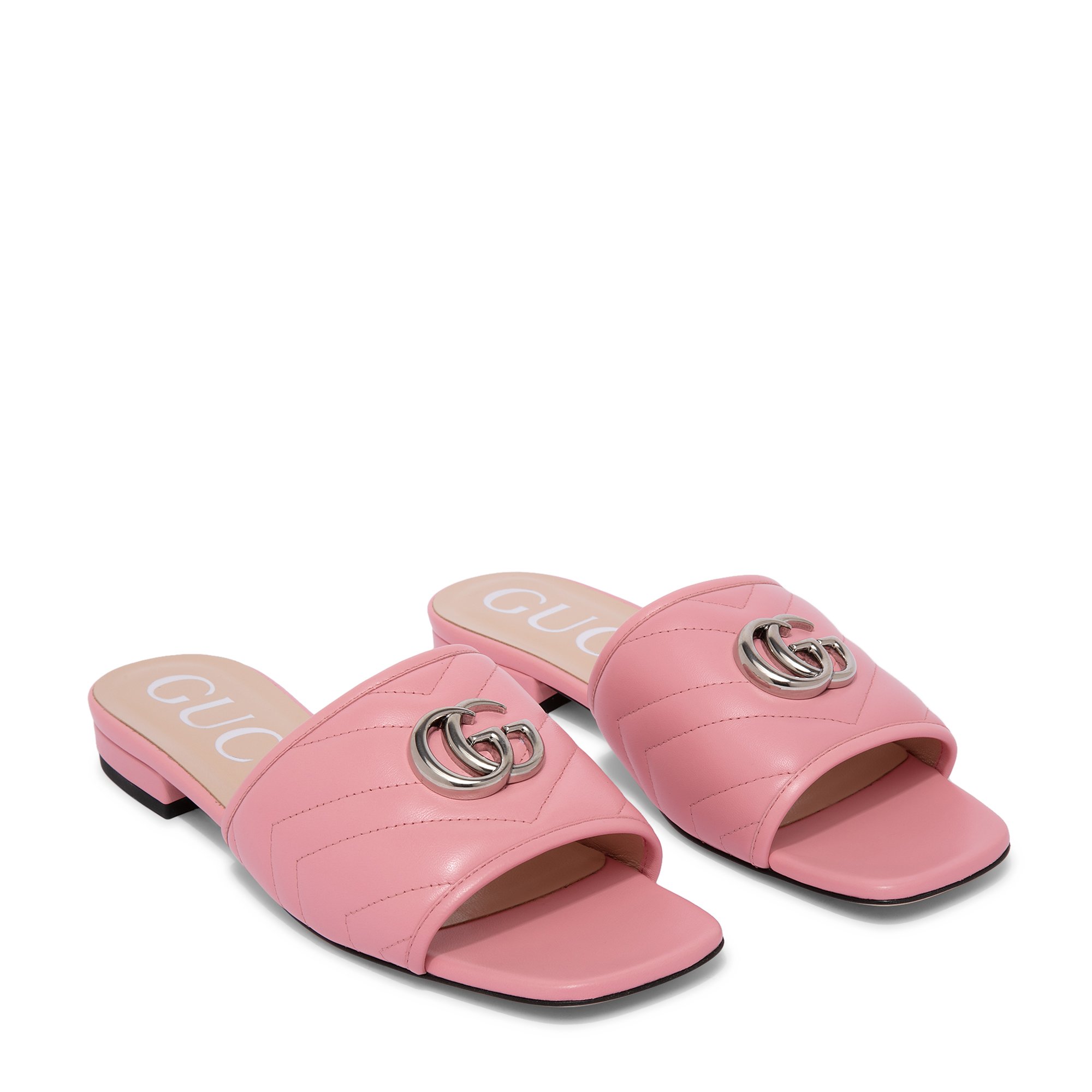 

GG leather flat sandals, Pink