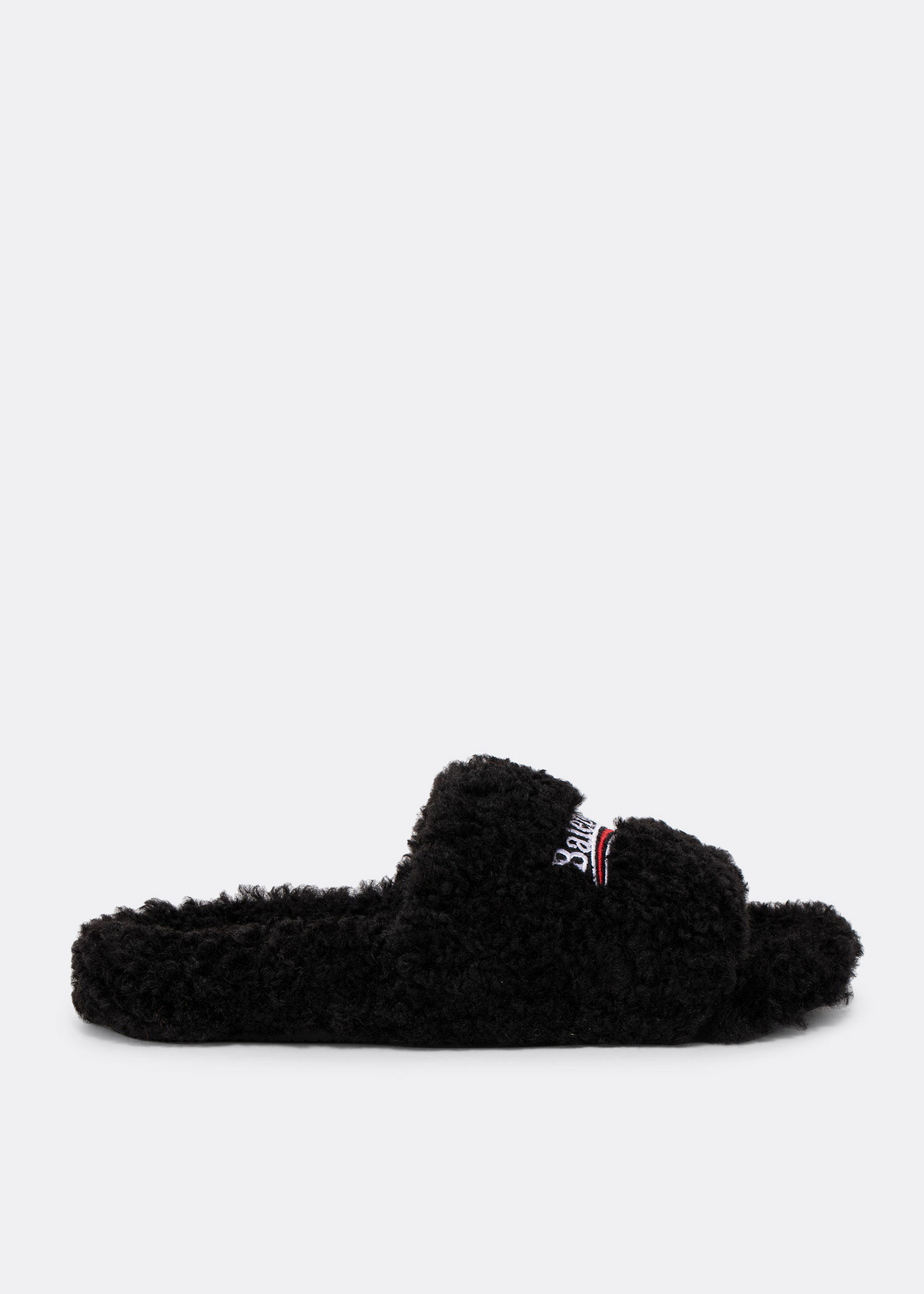 

Furry slide sandals, Black