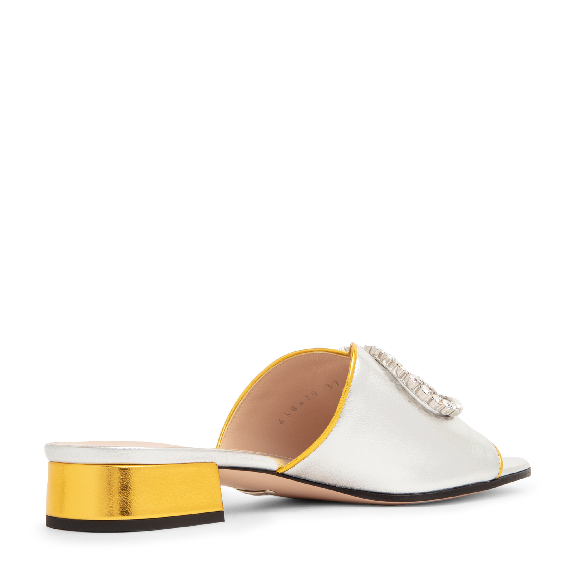 

Interlocking G leather sandals, Silver