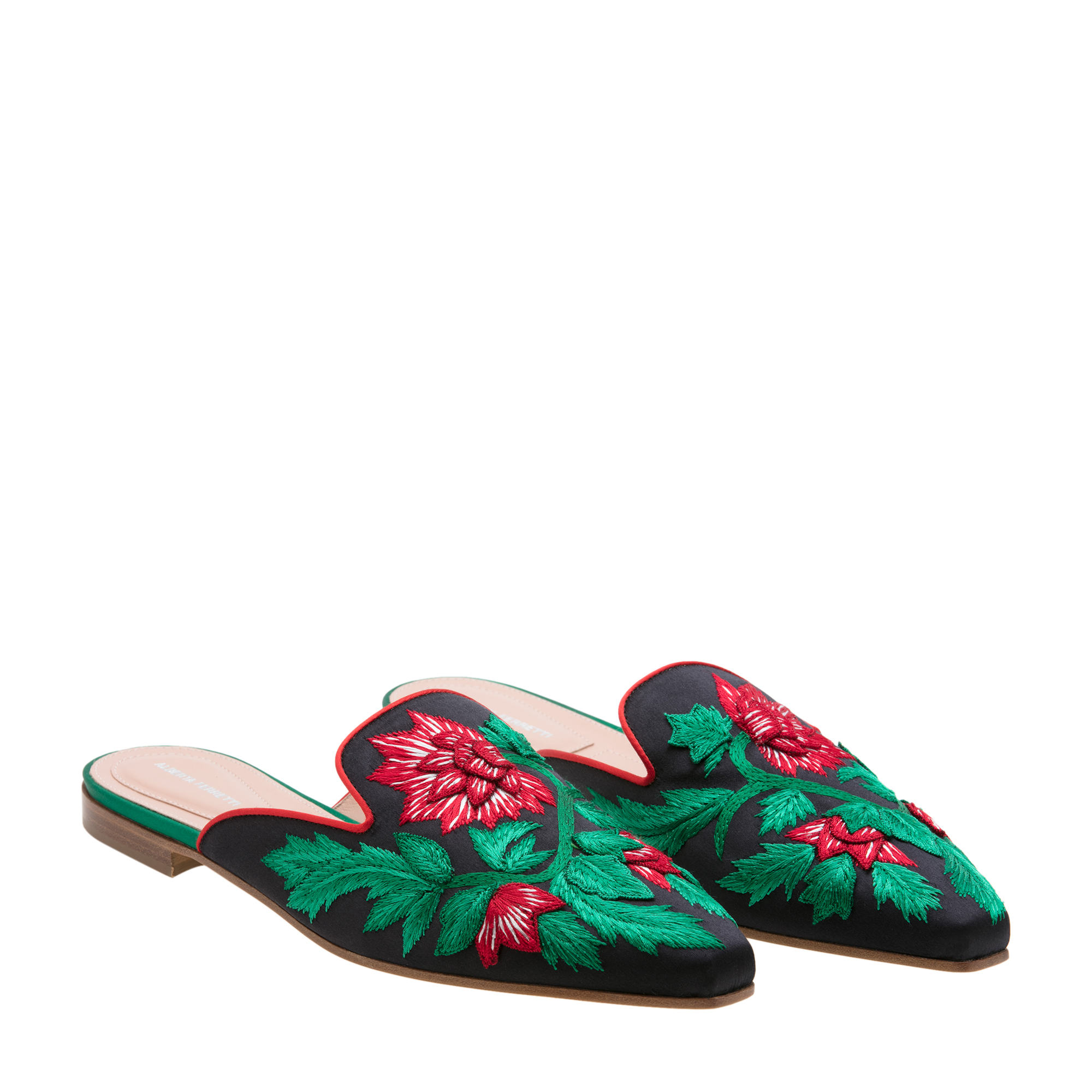 

Floral embroidered flat mules, Multi-coloured