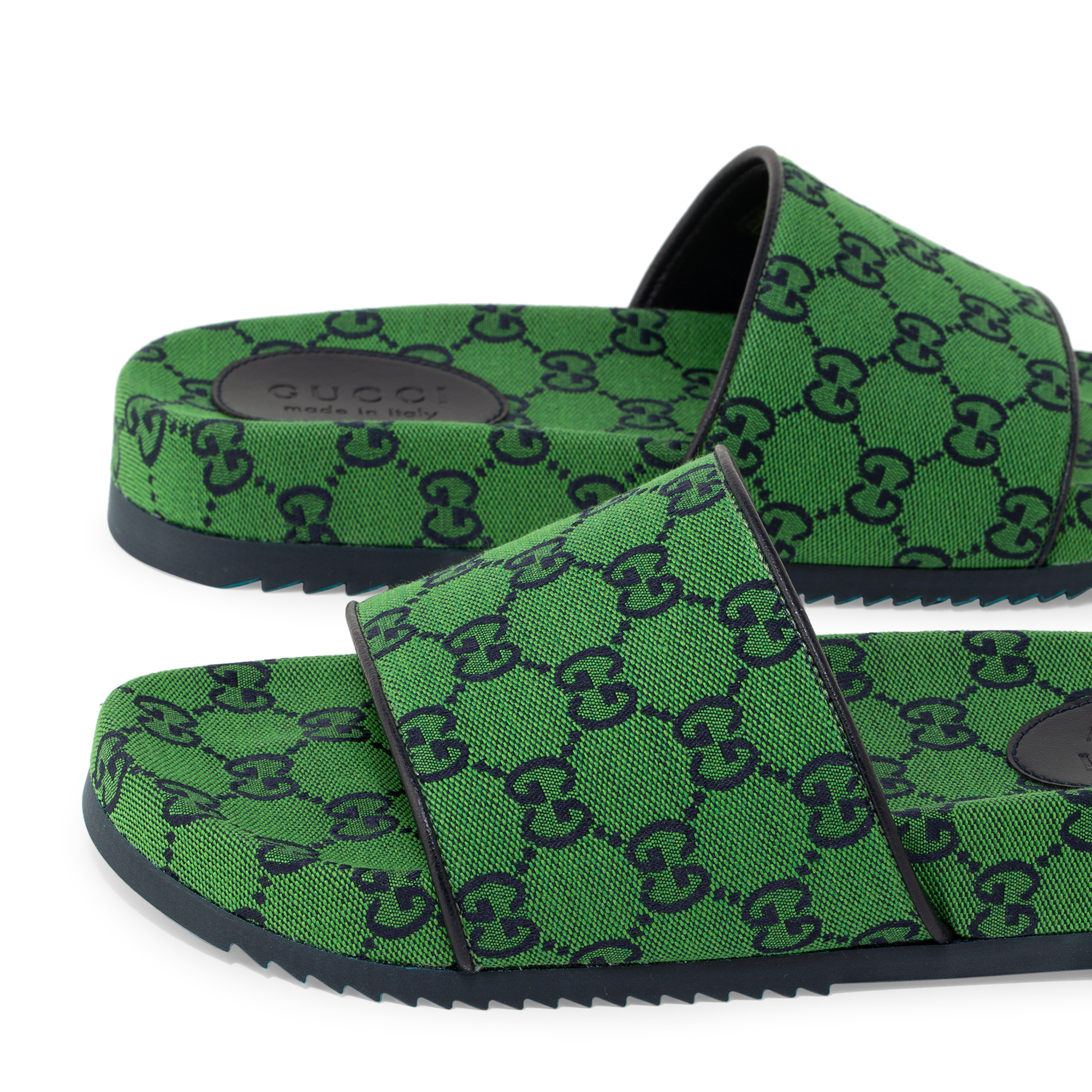 

GG fabric slide sandals, Green
