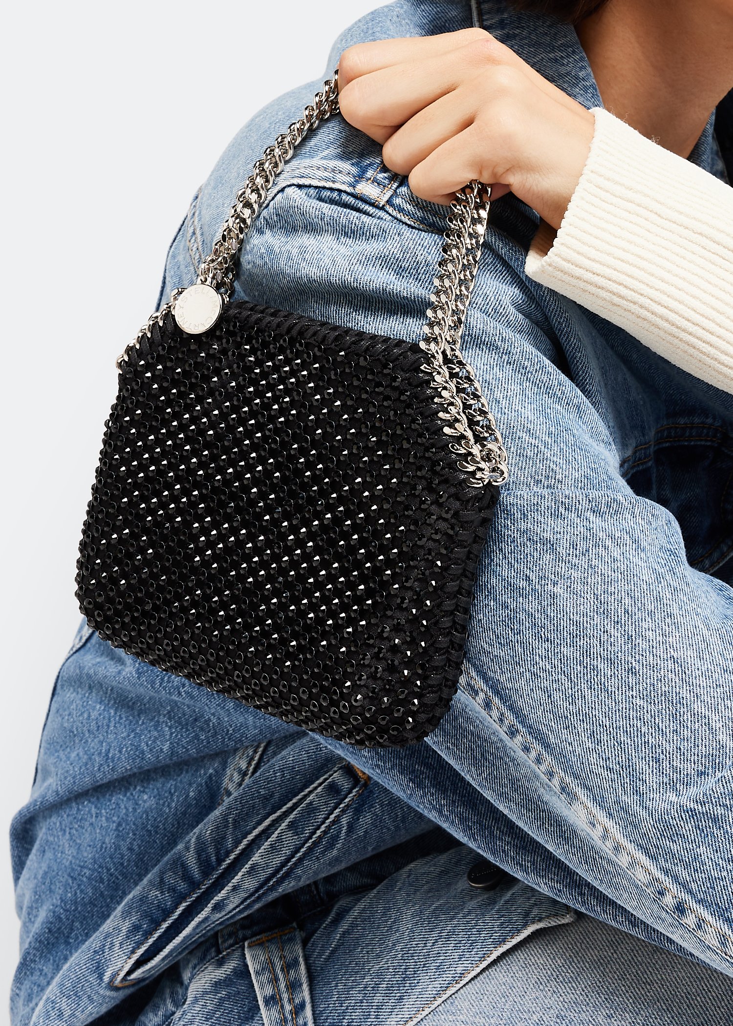 

Falabella crystal mesh mini tote bag, Black