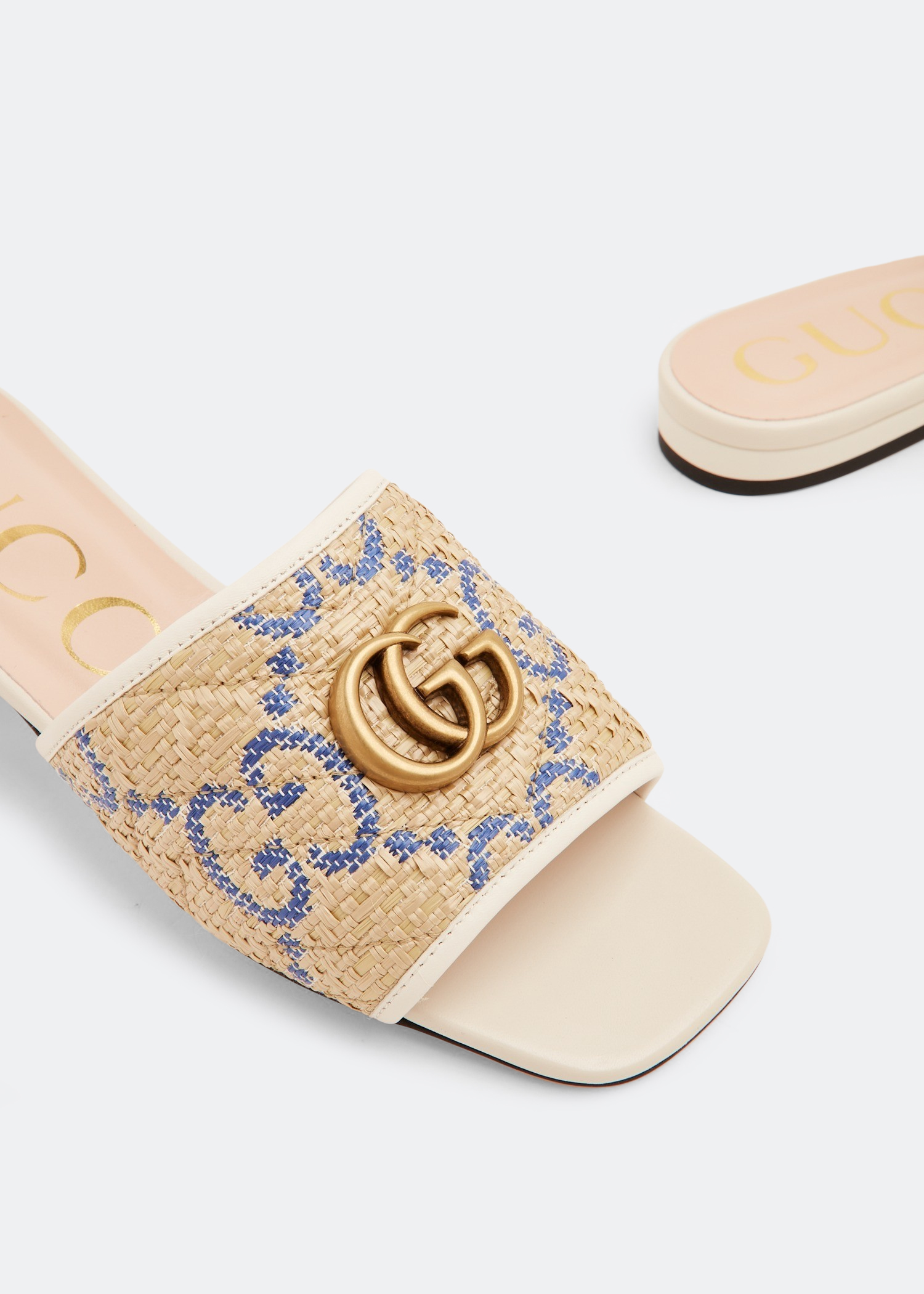 

GG raffia slide sandals, Beige