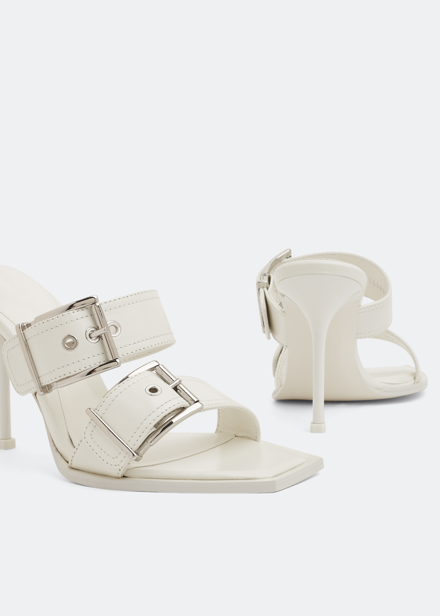 

Punk double buckle mules, White