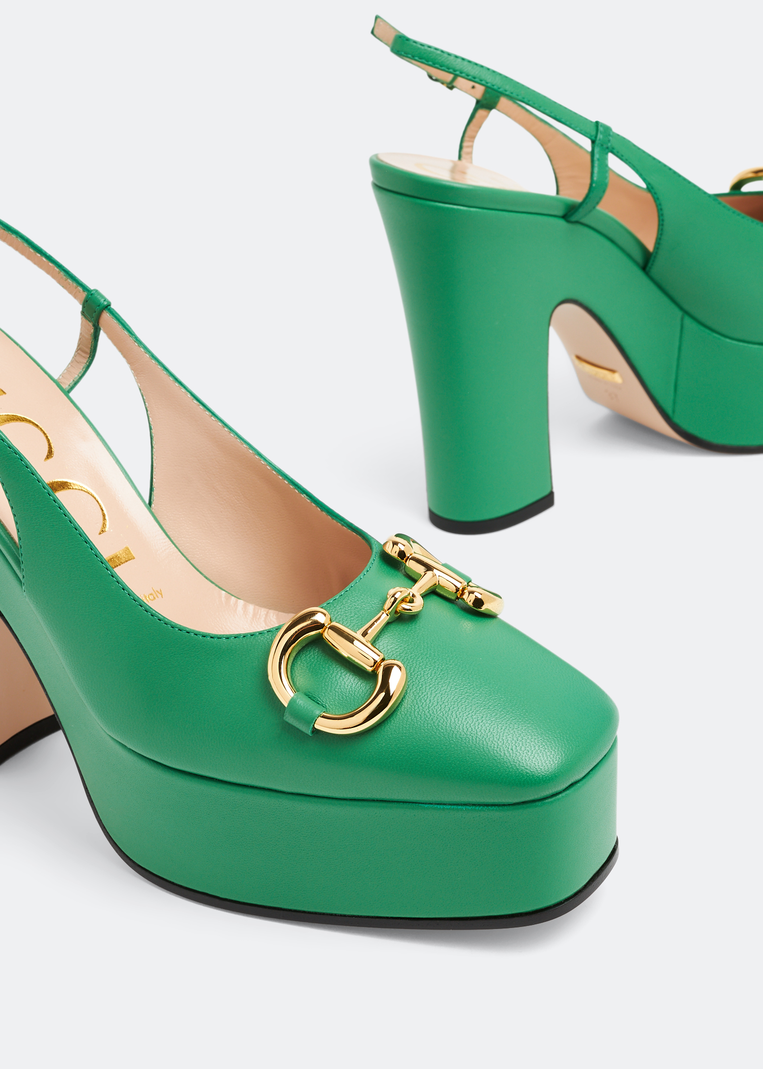 

Horsebit platform pumps, Green