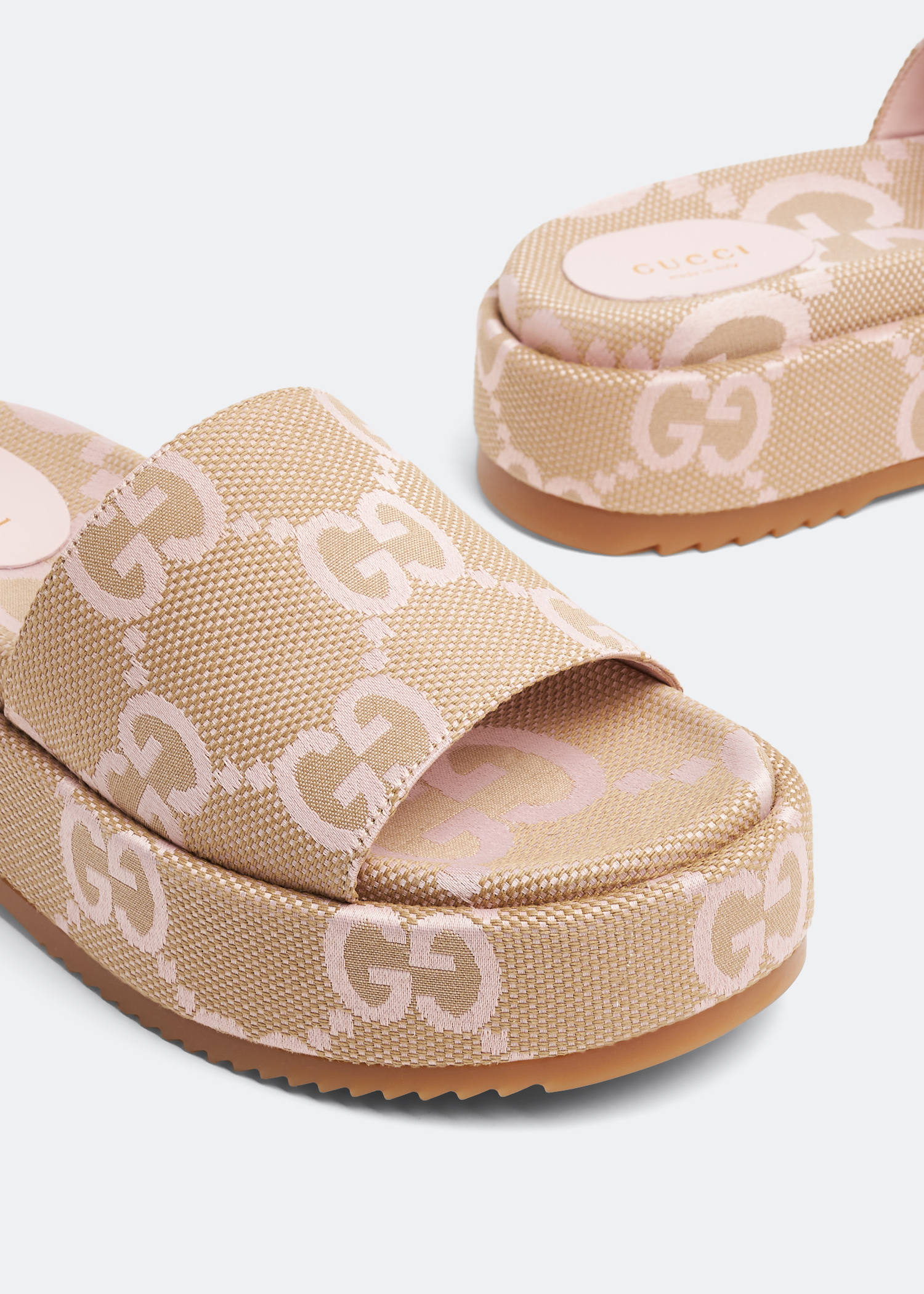 

Platform slide sandals, Beige