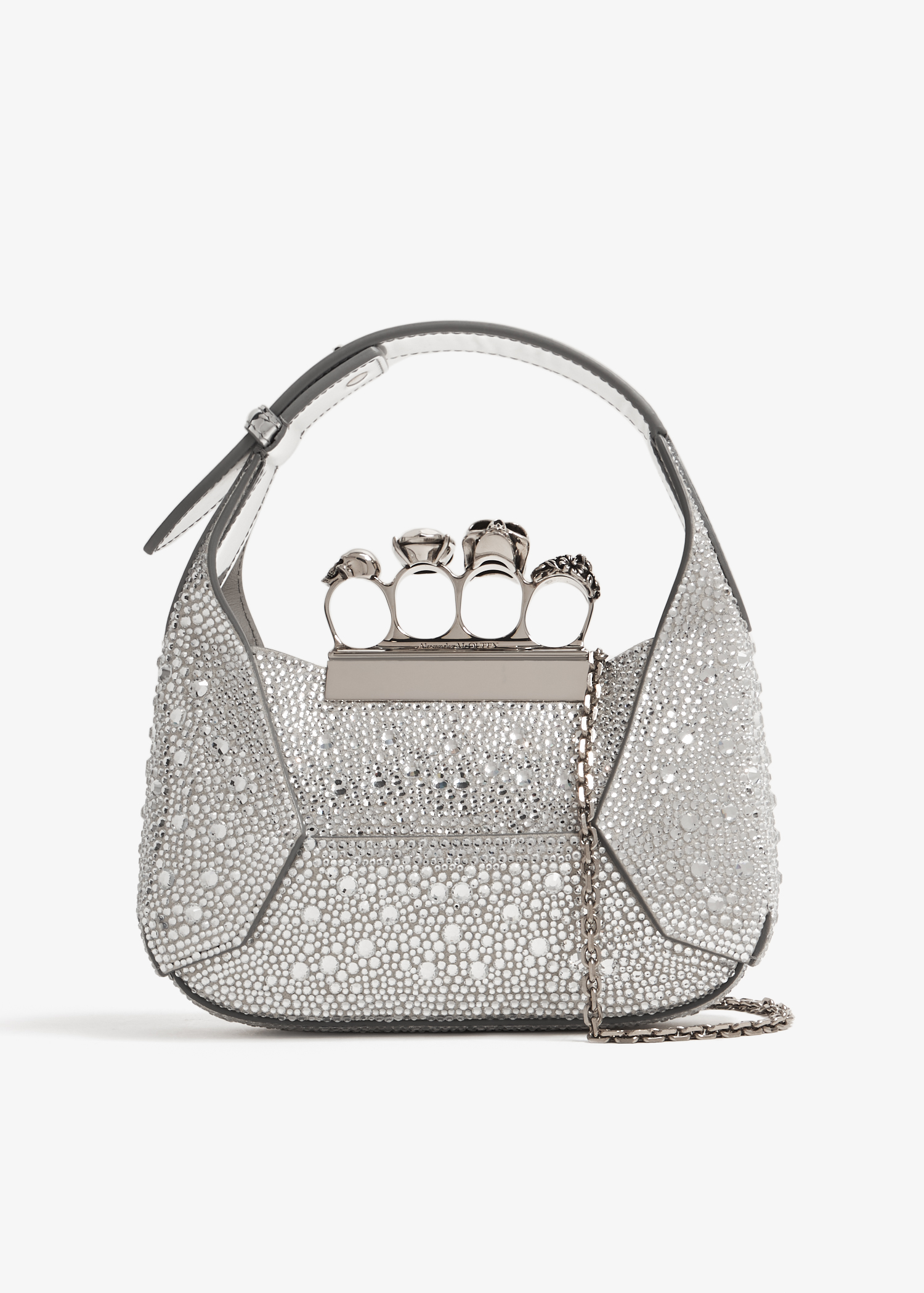 

Jewelled mini hobo bag, Silver