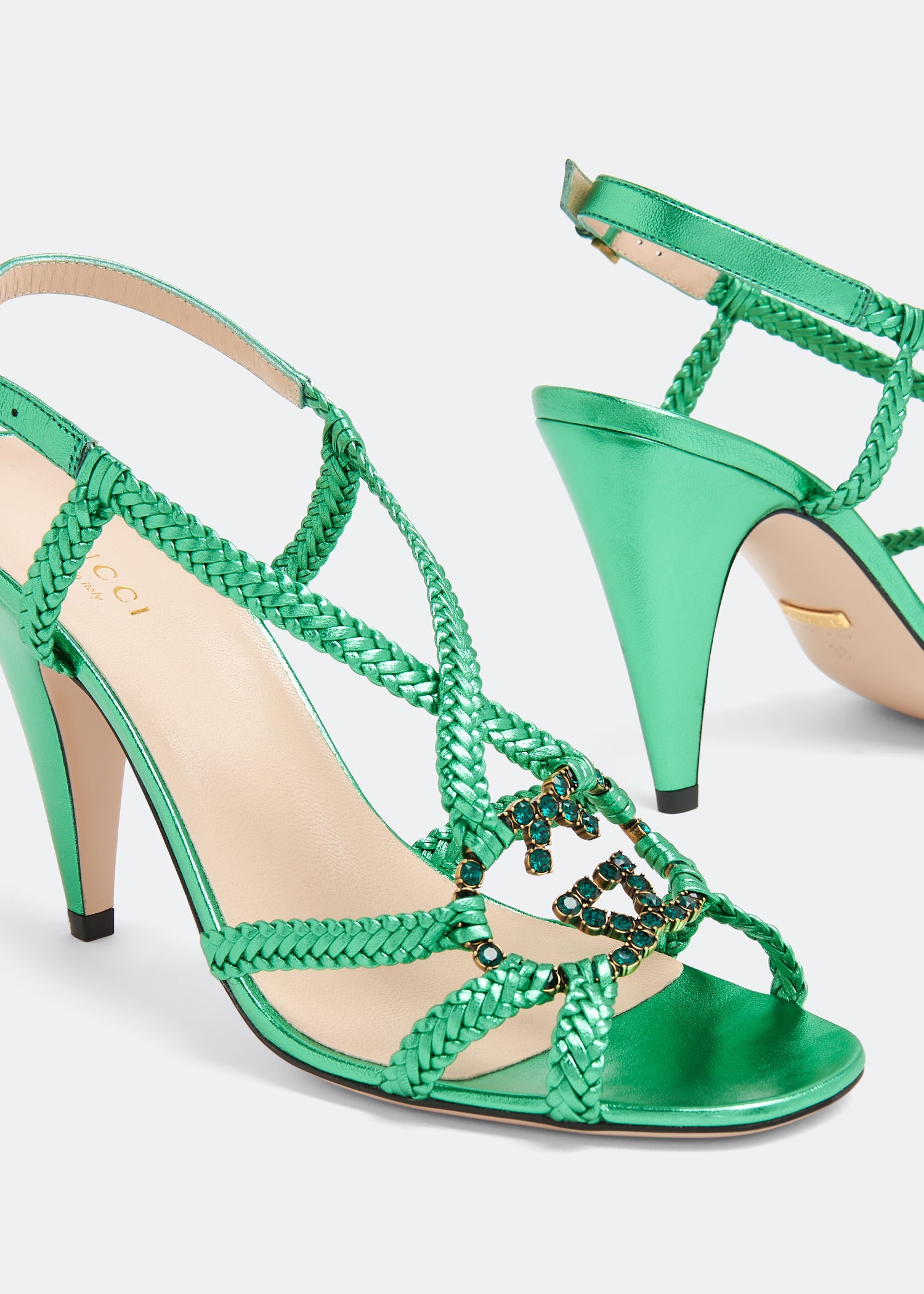 

Crystal Interlocking G sandals, Green