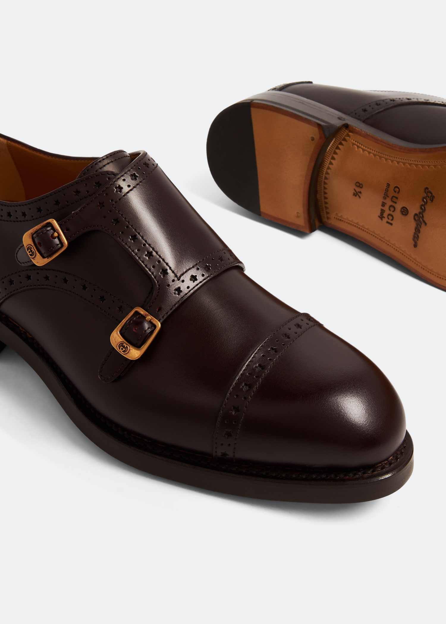 

Leather monk strap shoes, Burgundy