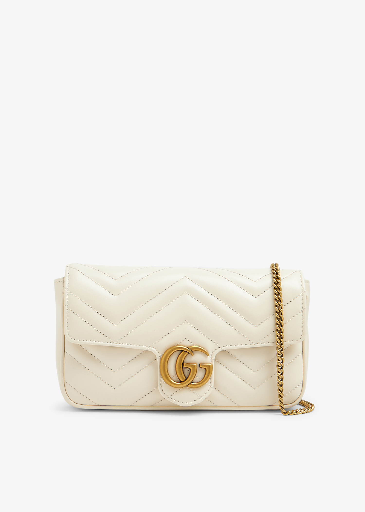 

GG Marmont mini card case chain wallet, White